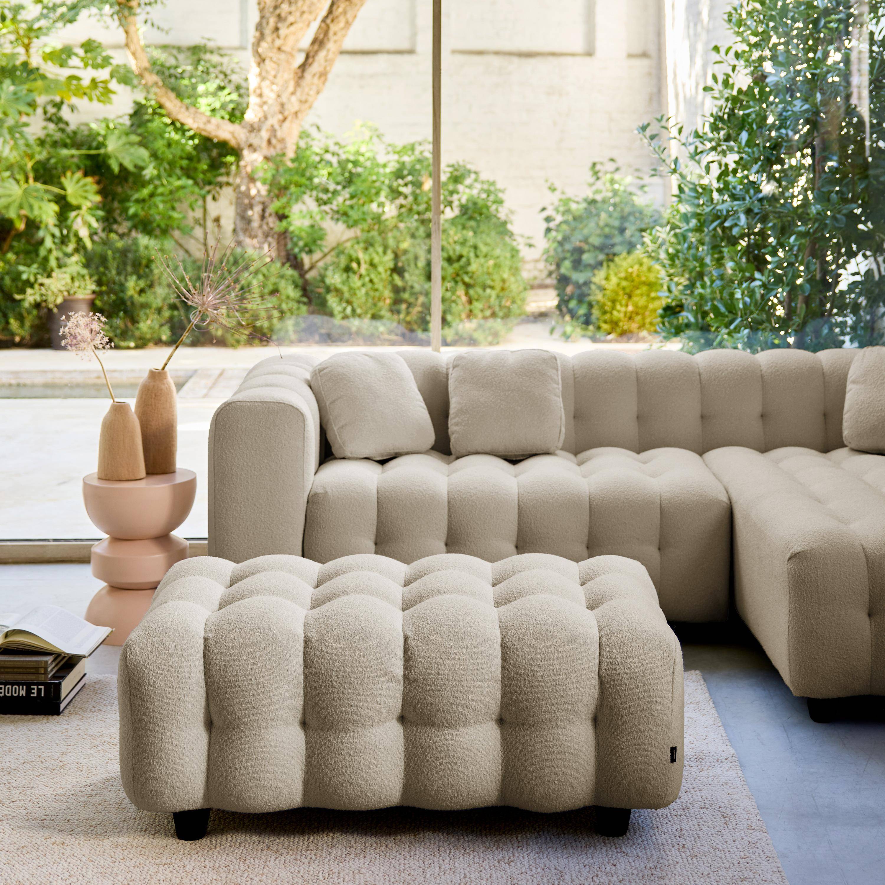 Sitzhocker Fußhocker mit Bouclébezug in beige, für 3-Sitzer Ecksofa ...