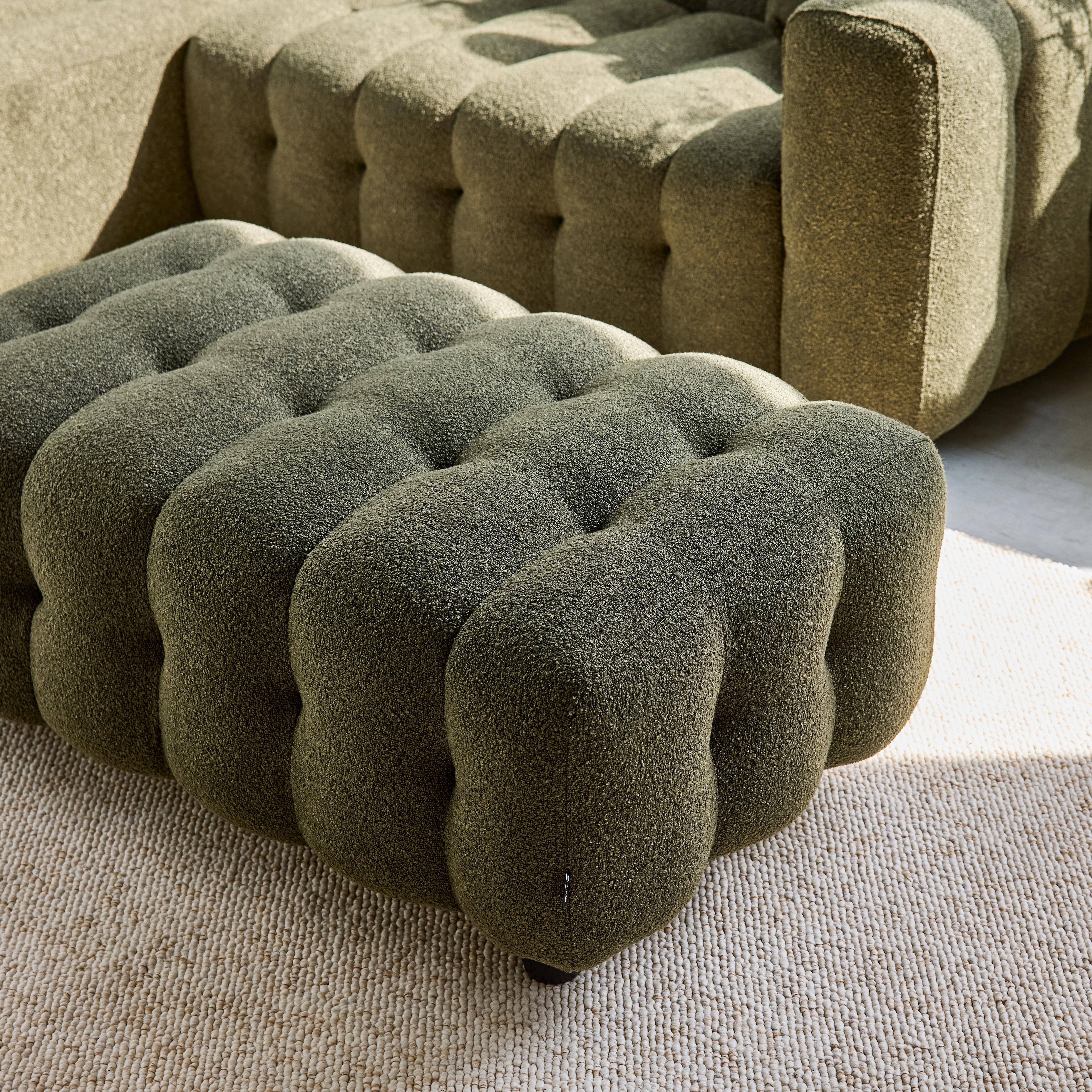 Poef, bouclé voetenbankje voor 3-zits hoekbank Leon kaki L 115 x B 70 x H 48 cm - Leon Photo3
