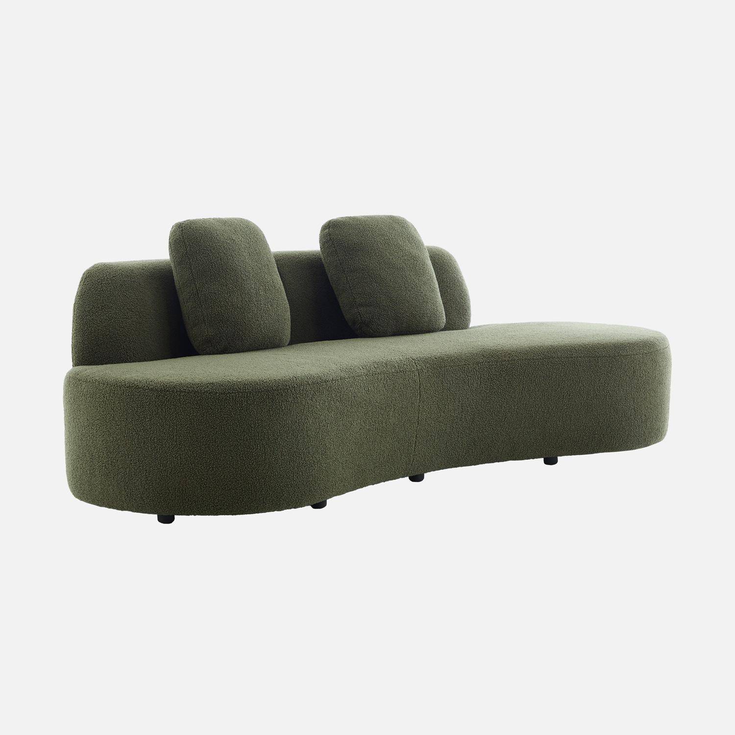 Canapé virgule 3 places en tissu bouclette kaki forme organique - WAVE L 232 x P 97 x H 68cm Photo1