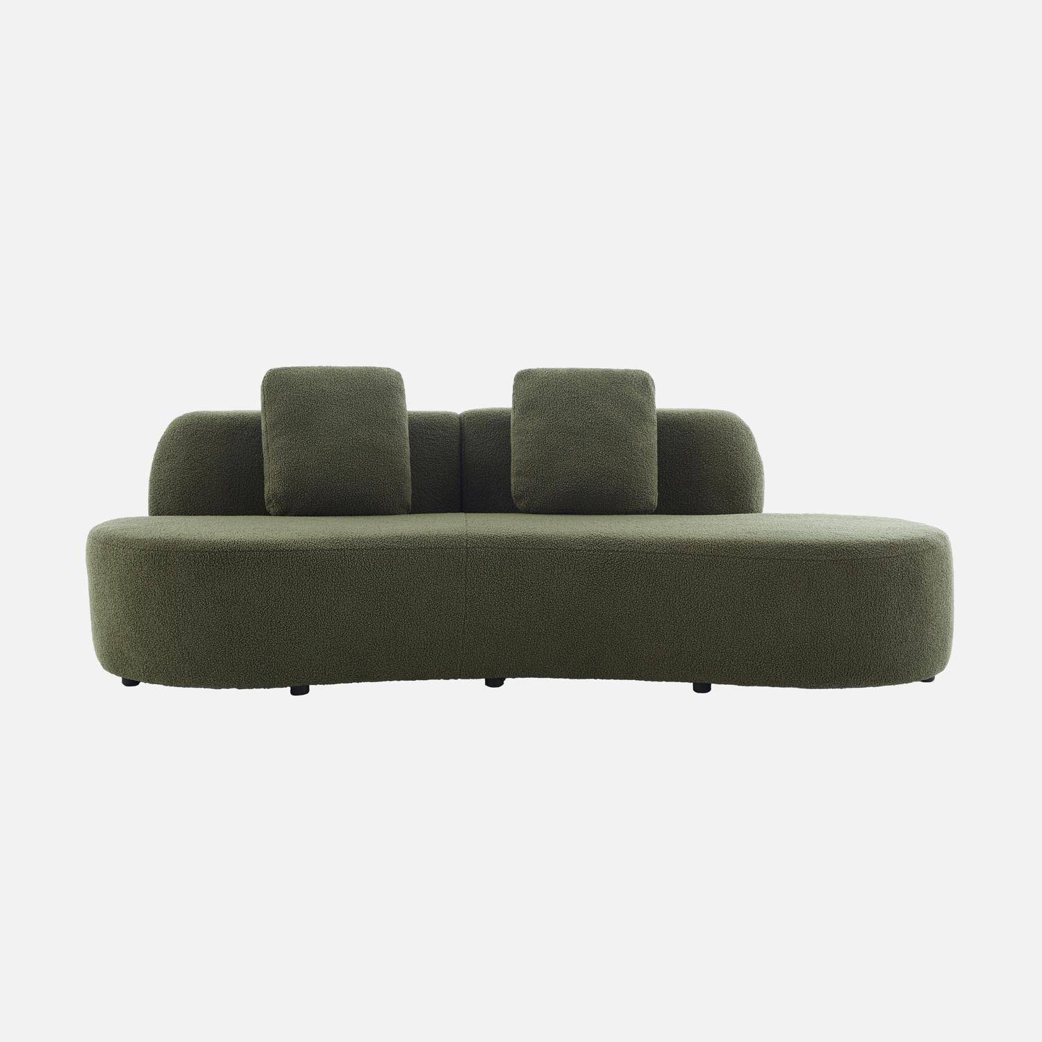 Canapé virgule 3 places en tissu bouclette kaki forme organique - WAVE L 232 x P 97 x H 68cm Photo2