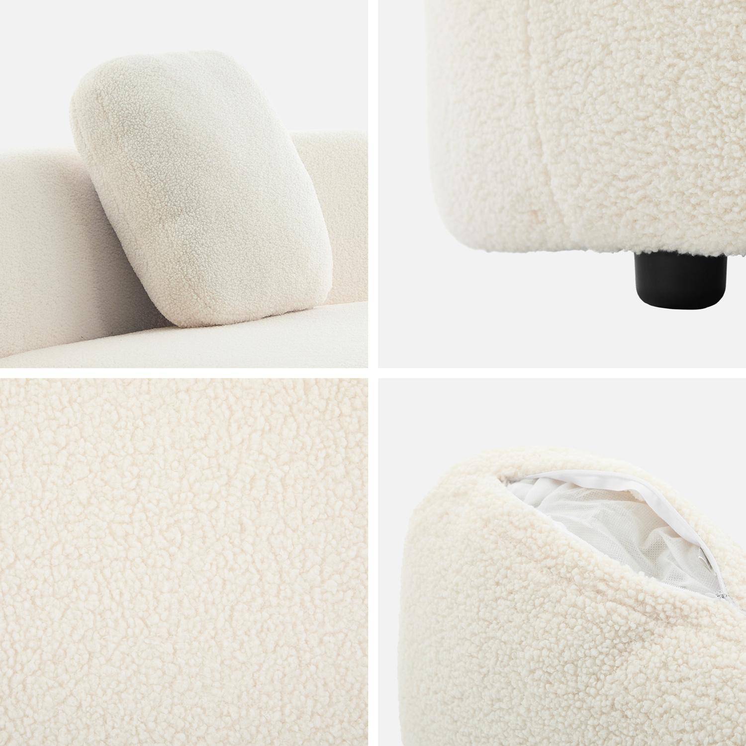 Sofá vírgula modular orgânico boucle de 2-3 lugares, Wave, Branco, 171x93x68 cm Photo5