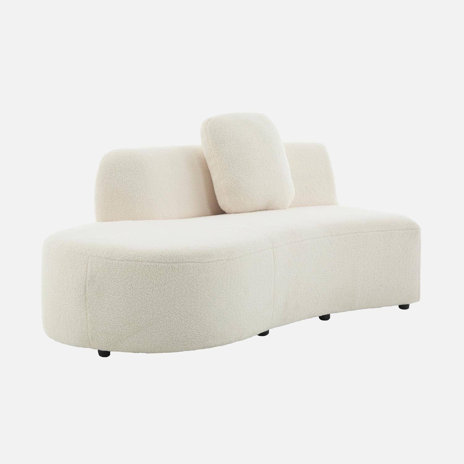 Sofá vírgula modular orgânico boucle de 2-3 lugares, Wave, Branco, 171x93x68 cm Photo1