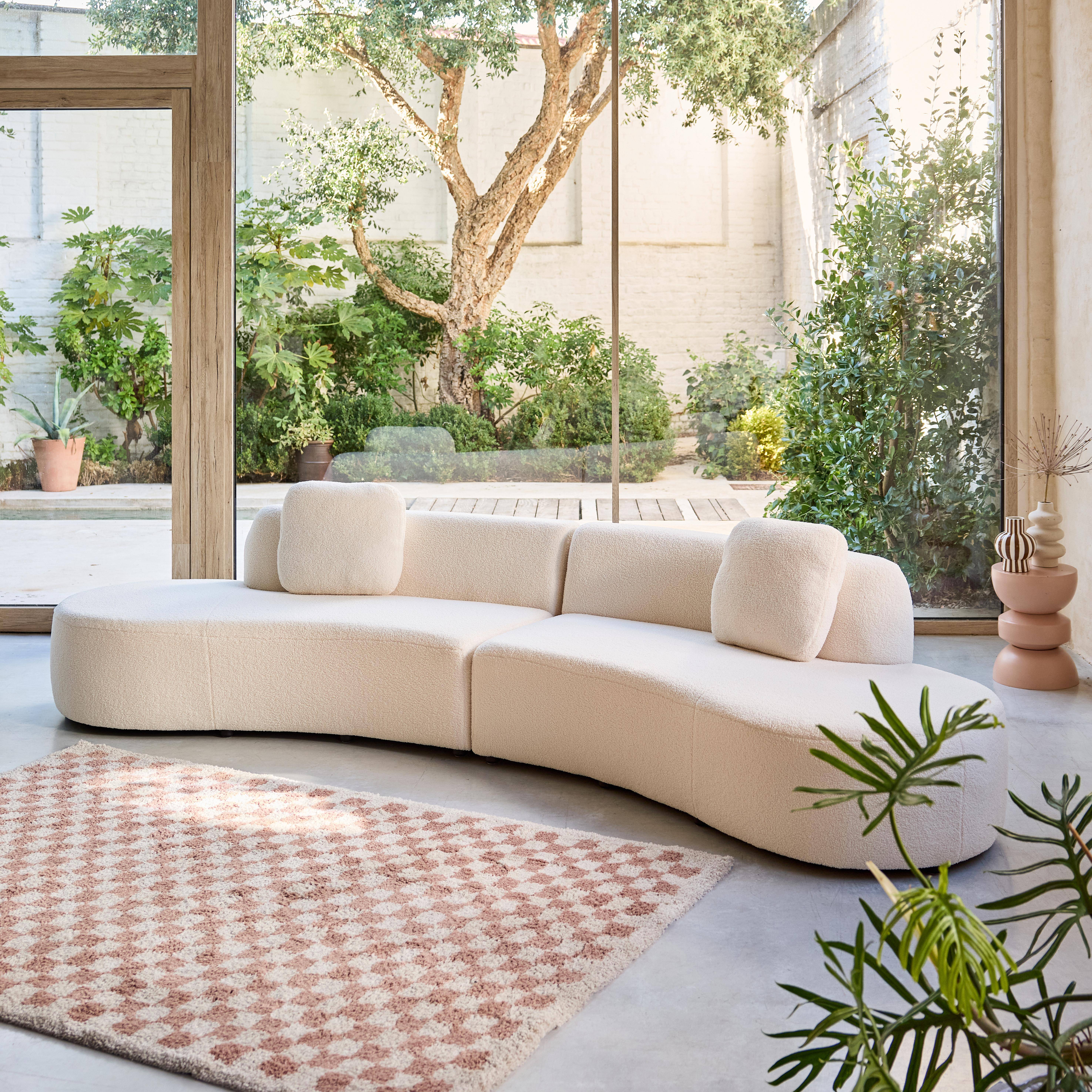 Divano virgola organico posti bouclé, Crema