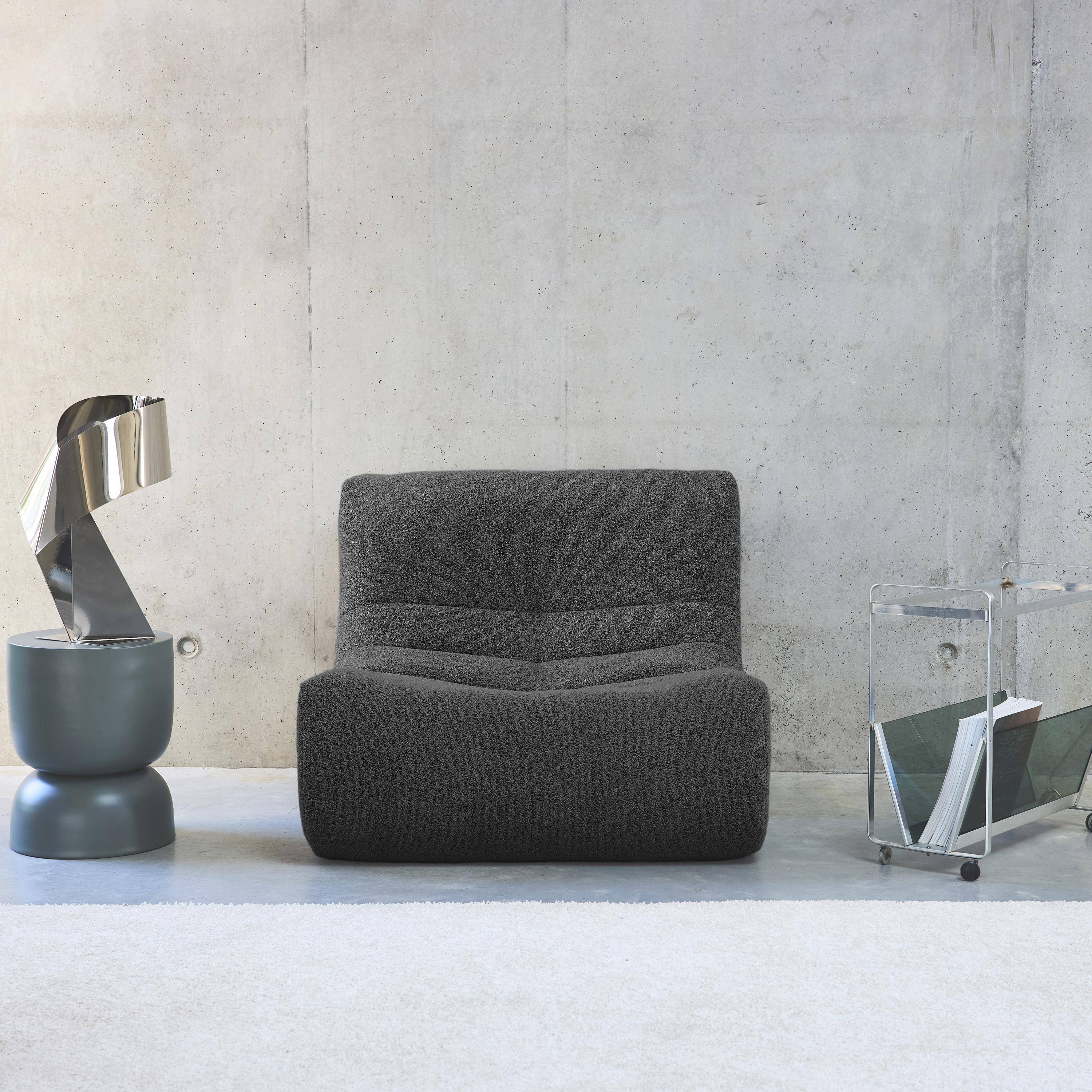 Chauffeuse Bouclette Texturée 1 Place + Repose Pieds Beige