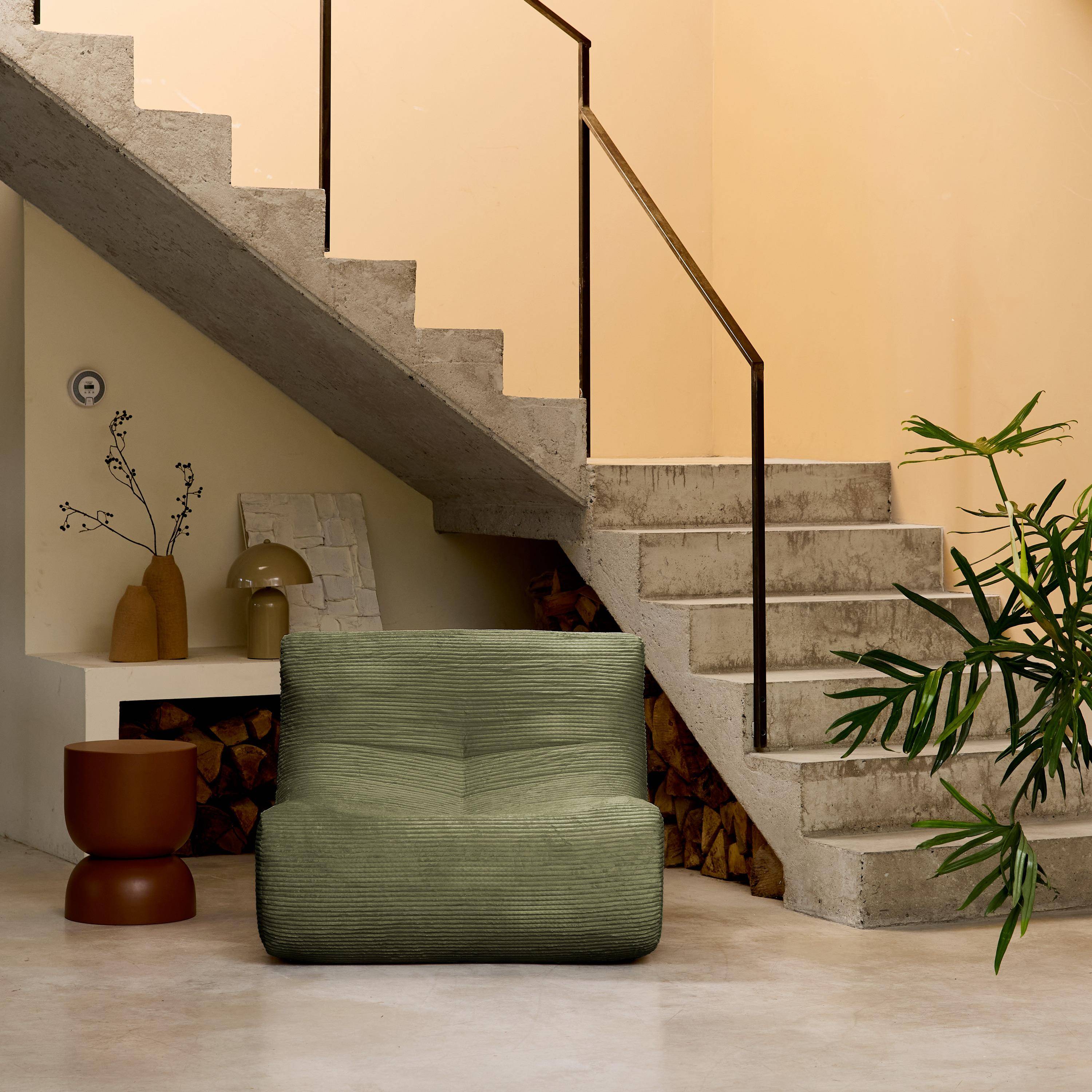 Sessel ohne Armlehne mit Cordbezug 1 Person khaki B 91 x T 105 x H 72 cm - Sokol,sweeek,Photo2