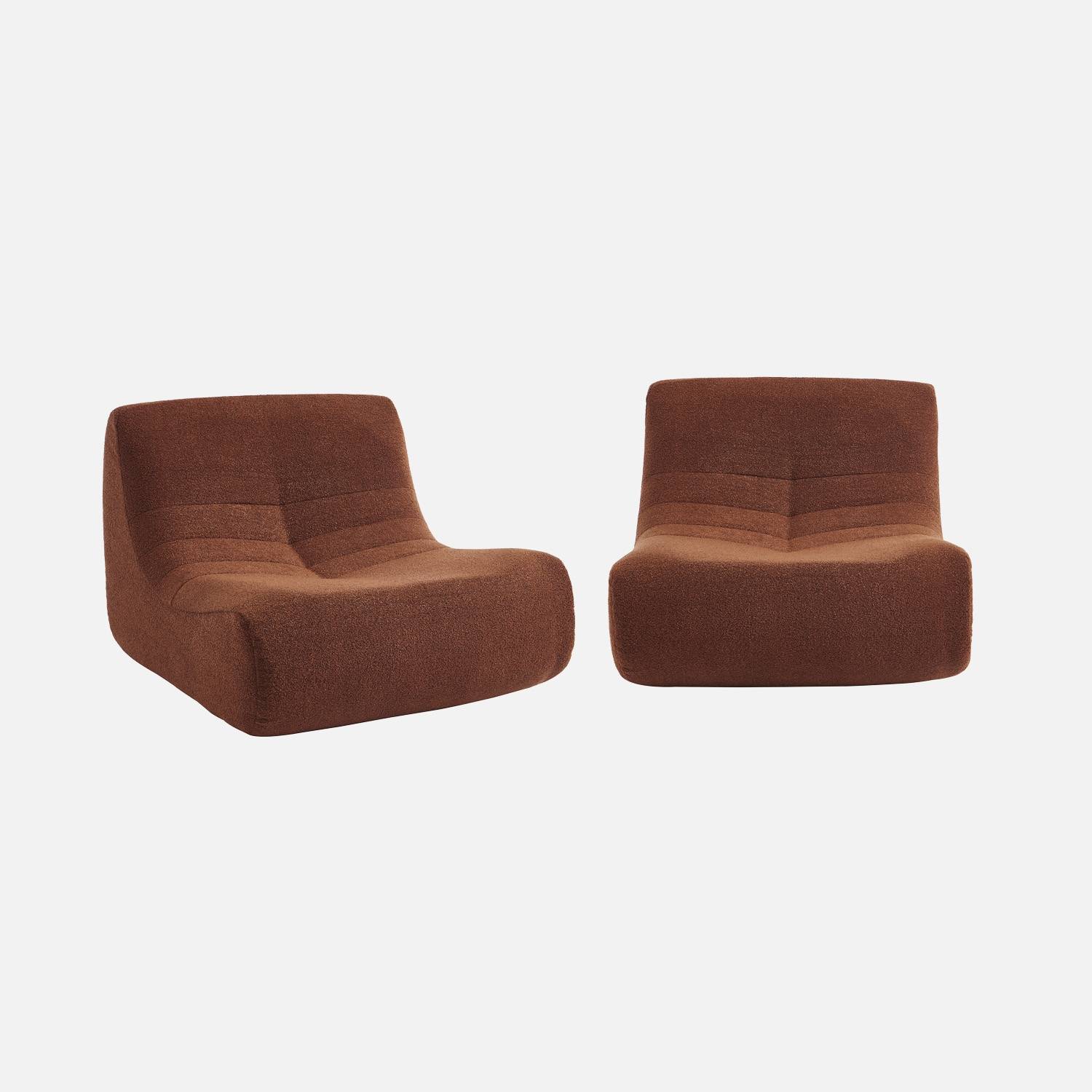 2 fauteuils chauffeuses bouclette texturée terracotta