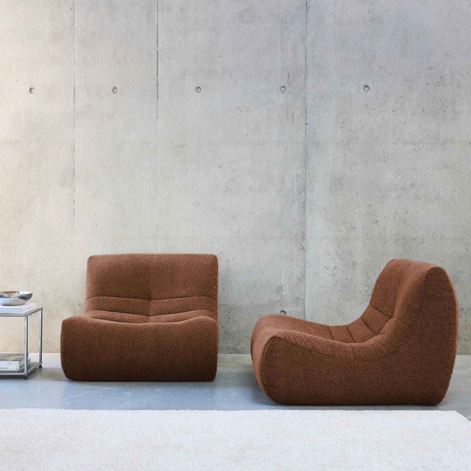 Cadeira modular de 1 lugar bouclé texturizada (Set de 2), Sokol, Terracota, 91x105x72 cm Photo1