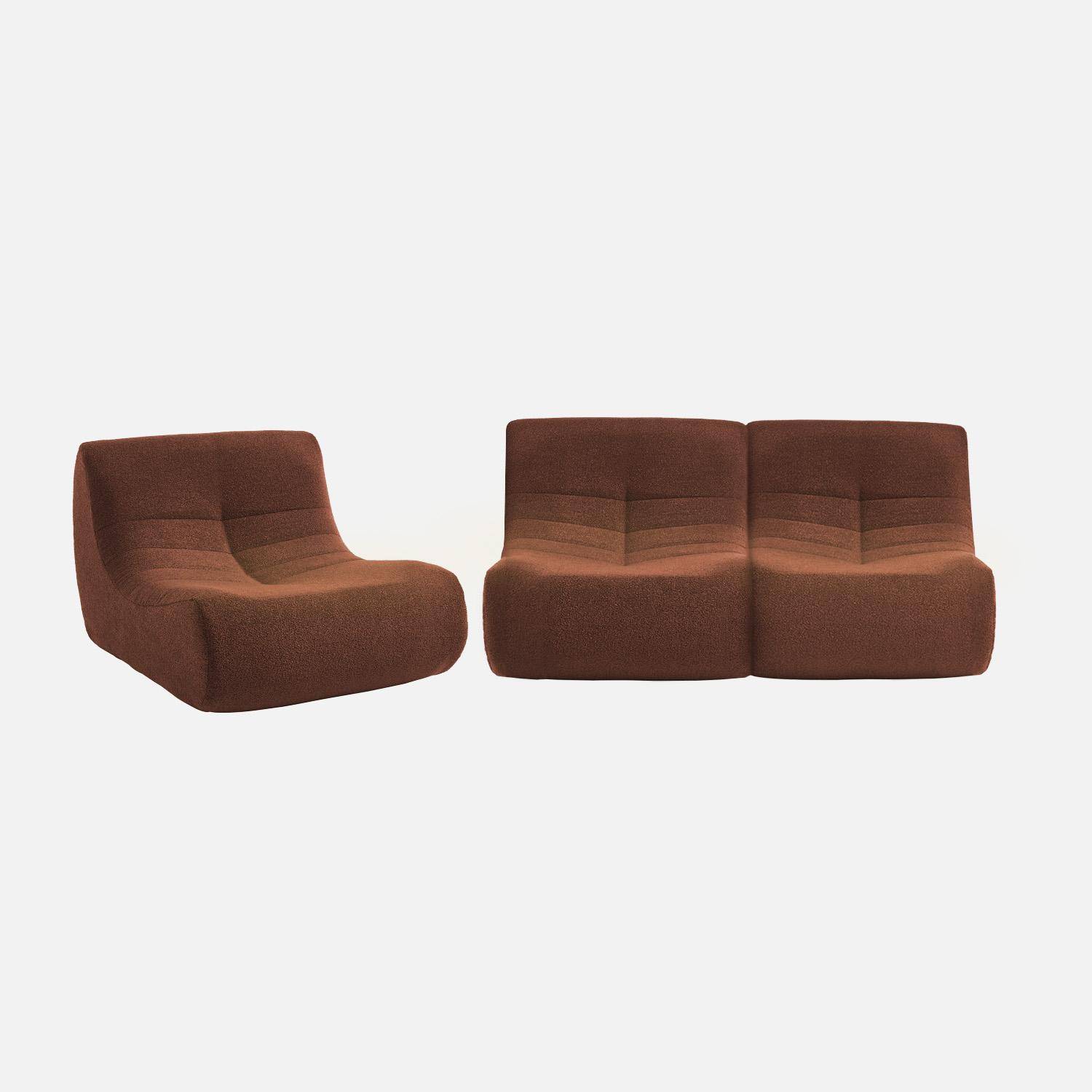 Lot de 3 fauteuils chauffeuses en bouclette texturée terracotta style contemporain 1 place Photo2