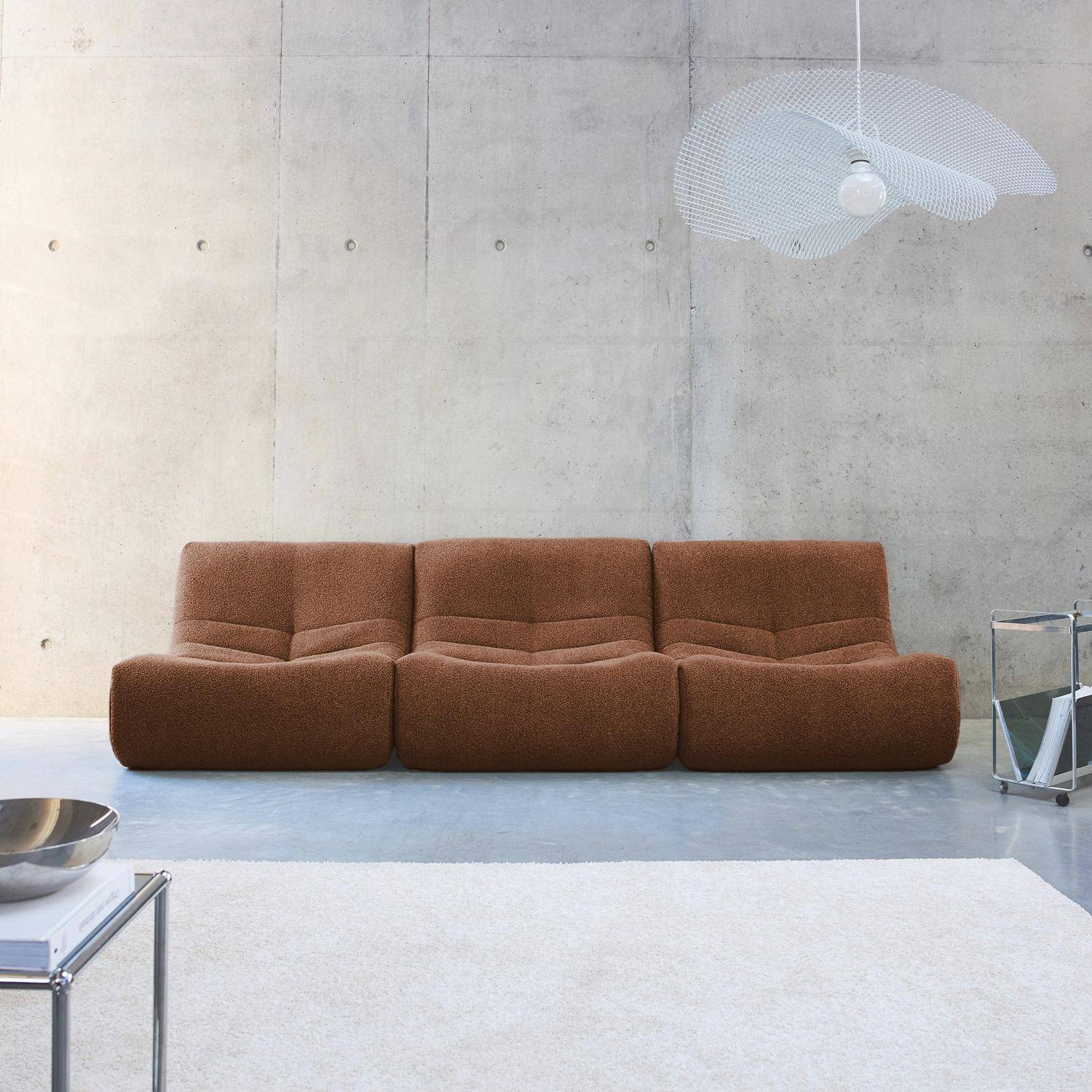 Poltrona modular de 1 lugar com textura de bouclé (conjunto de 3), Sokol, Terracota, 91x105x72 cm Photo2
