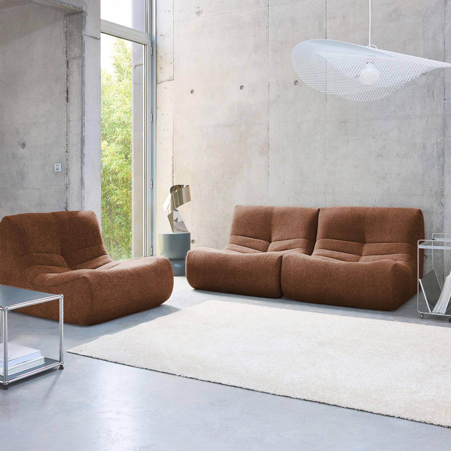 Poltrona modular de 1 lugar com textura de bouclé (conjunto de 3), Sokol, Terracota, 91x105x72 cm Photo1