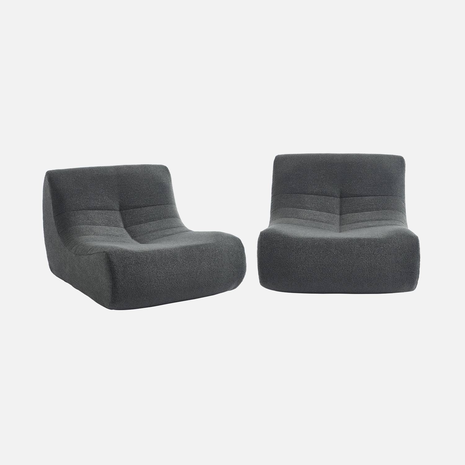 2 fauteuils chauffeuses bouclette texturée anthracite