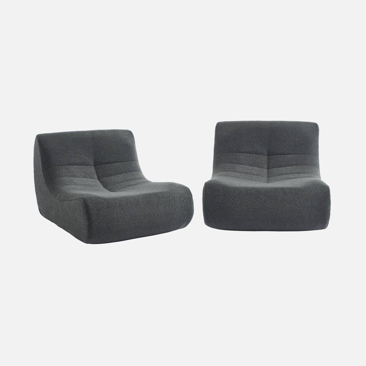 Lot de 2 fauteuils chauffeuses en bouclette texturée anthracite style contemporain 1 place,sweeek,Photo1