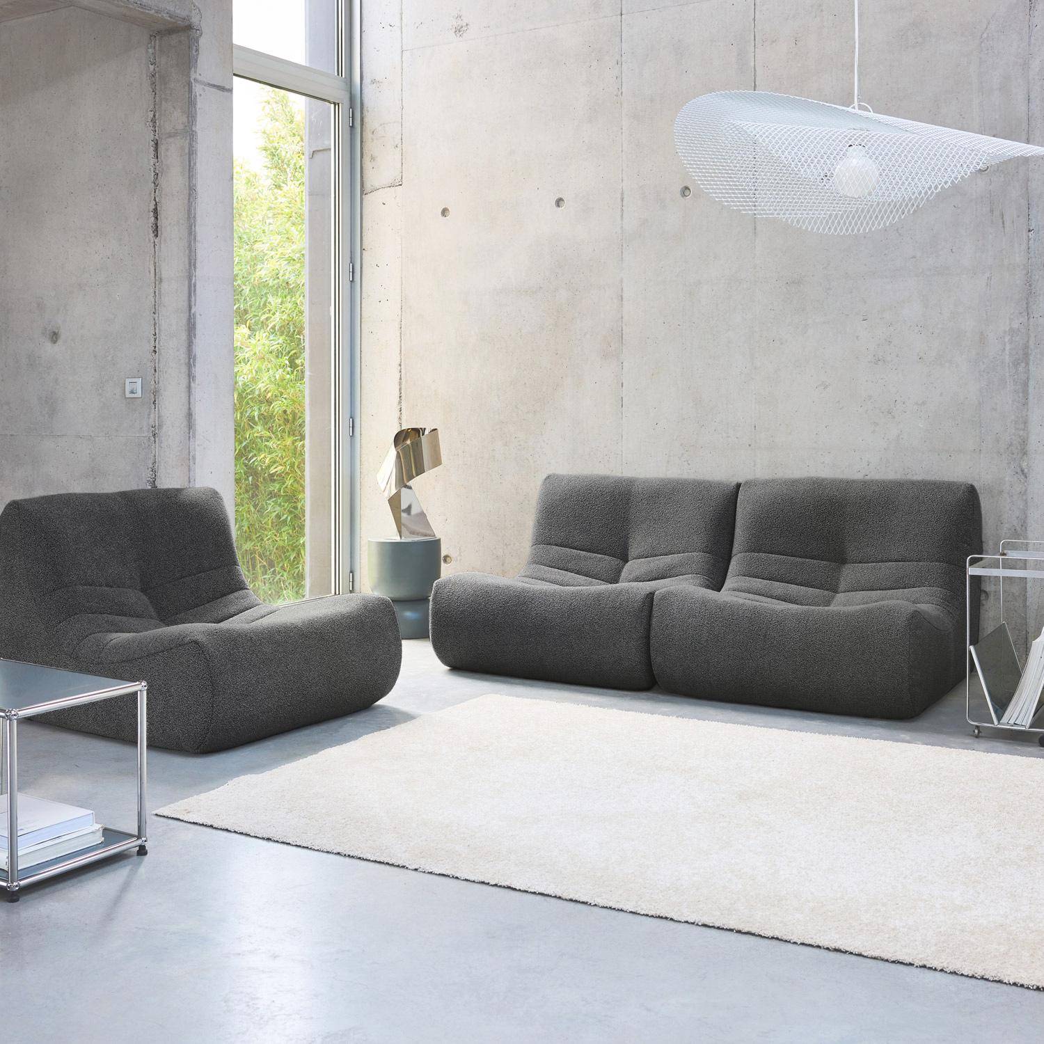Poltrona modular de 1 lugar com textura de bouclé (conjunto de 3), Sokol, Antracite, 91x105x72 cm Photo1