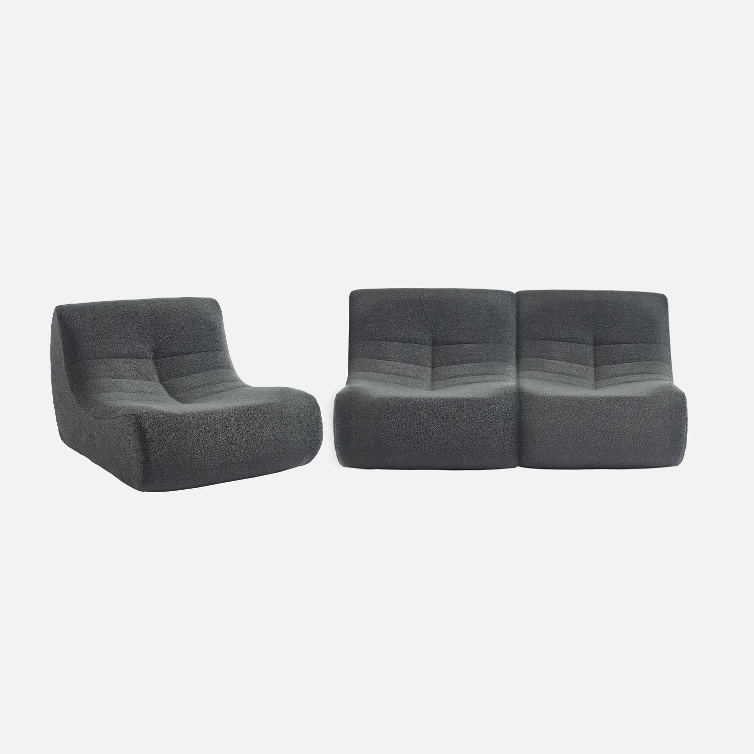 Lot de 3 fauteuils chauffeuses en bouclette texturée anthracite style contemporain 1 place Photo2