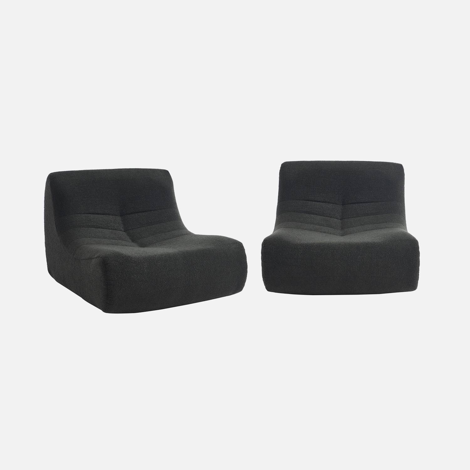 2 fauteuils chauffeuses bouclette texturée noir