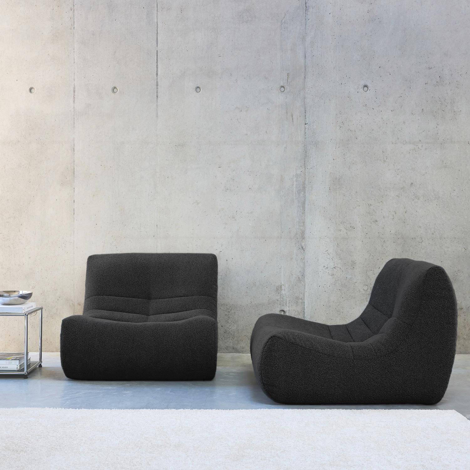 Cadeira modular de 1 lugar bouclé texturizada (Set de 2), Sokol, Preto, 91x105x72 cm Photo1
