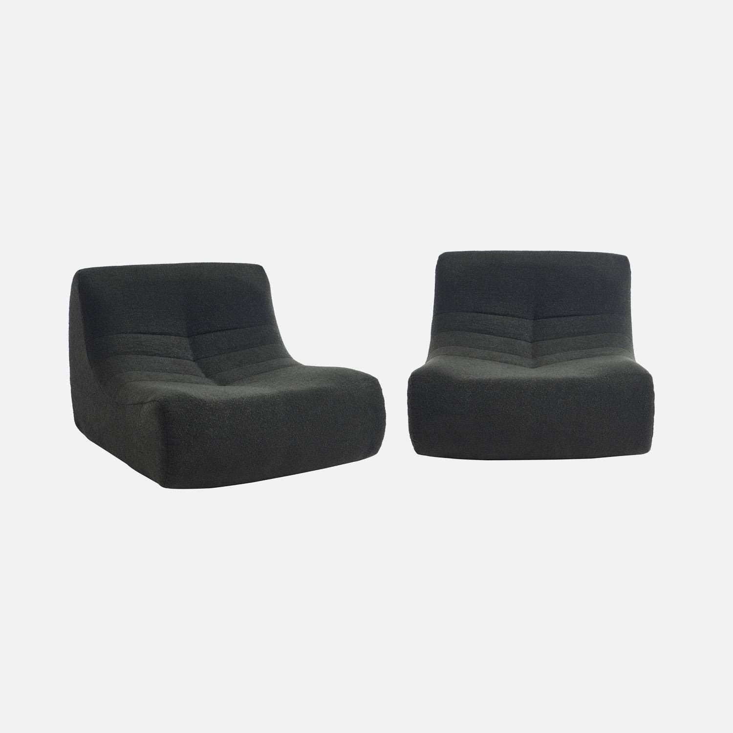 Lot de 2 fauteuils chauffeuses en bouclette texturée noir style contemporain 1 place Photo1