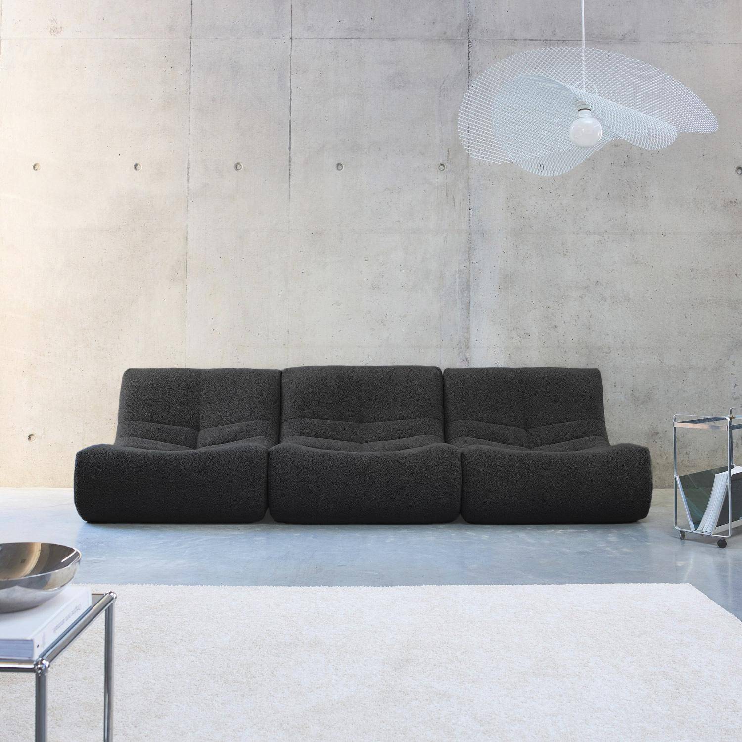 Poltrona modular de 1 lugar com textura de bouclé (conjunto de 3), Sokol, Preto, 91x105x72 cm Photo2