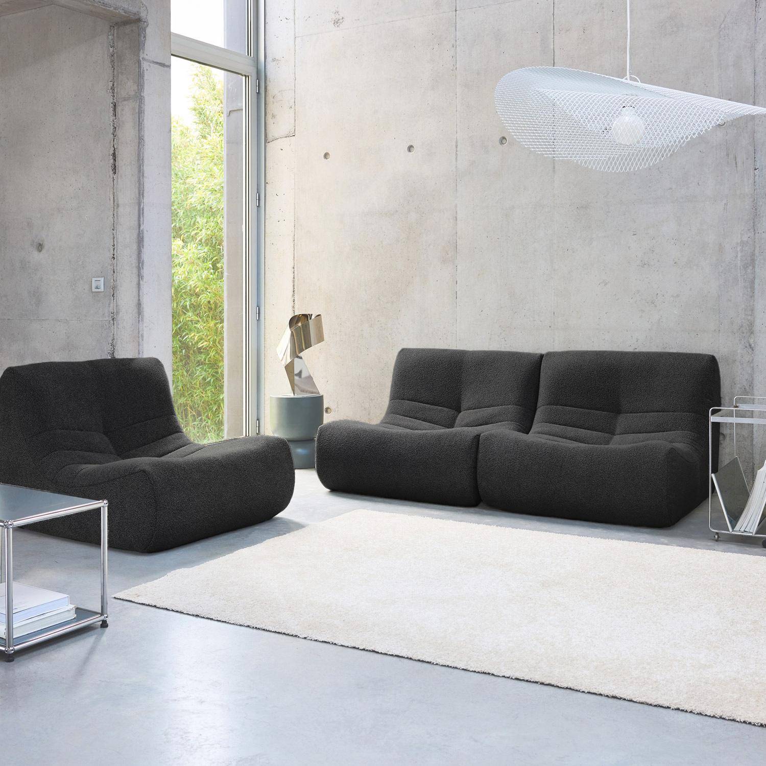 Poltrona modular de 1 lugar com textura de bouclé (conjunto de 3), Sokol, Preto, 91x105x72 cm Photo1