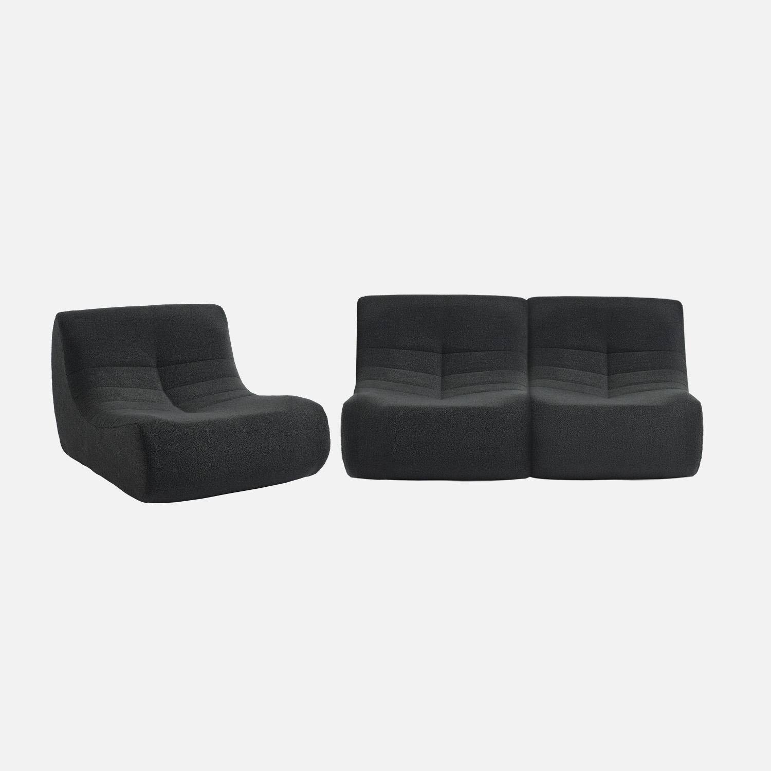 Lot de 3 fauteuils chauffeuses en bouclette texturée noir style contemporain 1 place Photo3