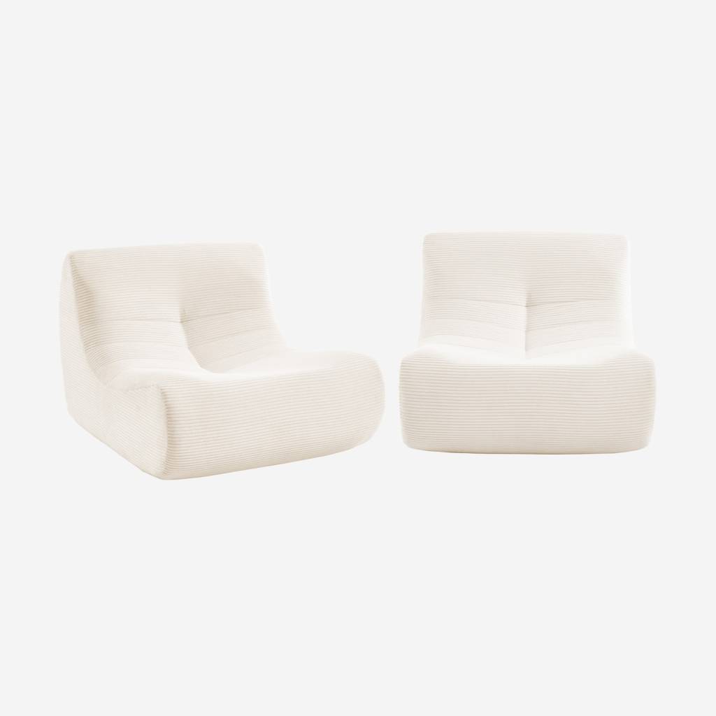 Sofá modular em tecido veludo cotelê de 2 lugares, Creme