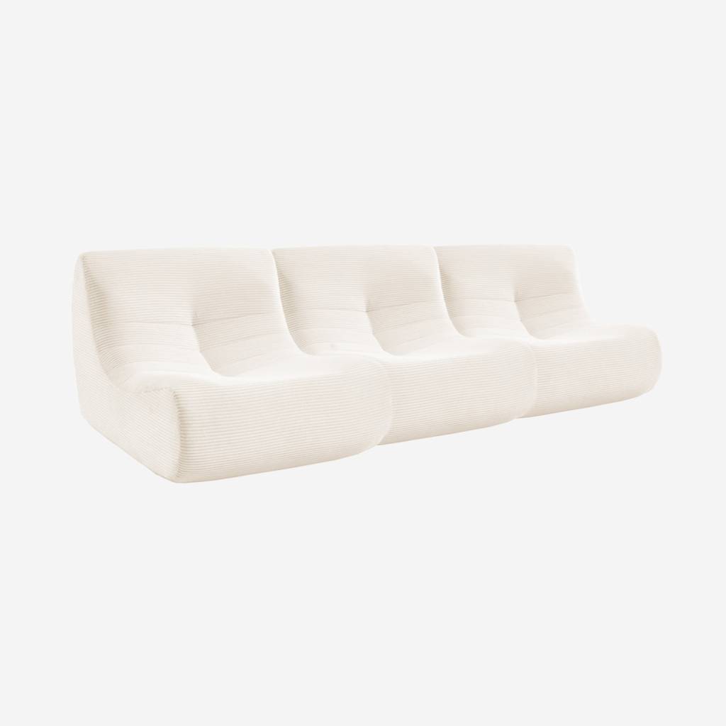 Sofá modular em tecido veludo cotelê de 3 lugares, Creme