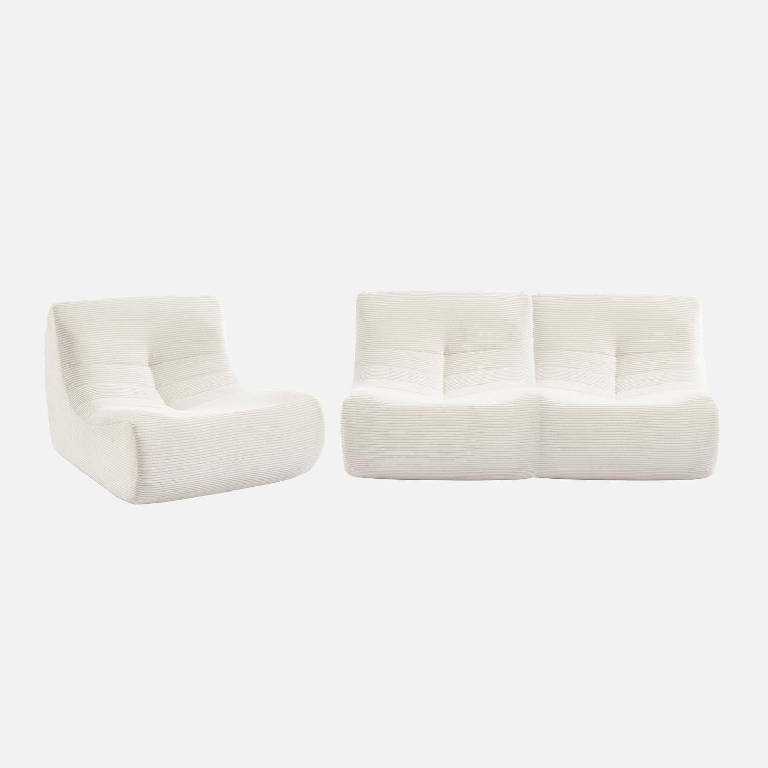 Chauffeuse velours côtelé 3 places crème L 91 x P 105 x H 72 cm - SOKOL,sweeek,Photo2