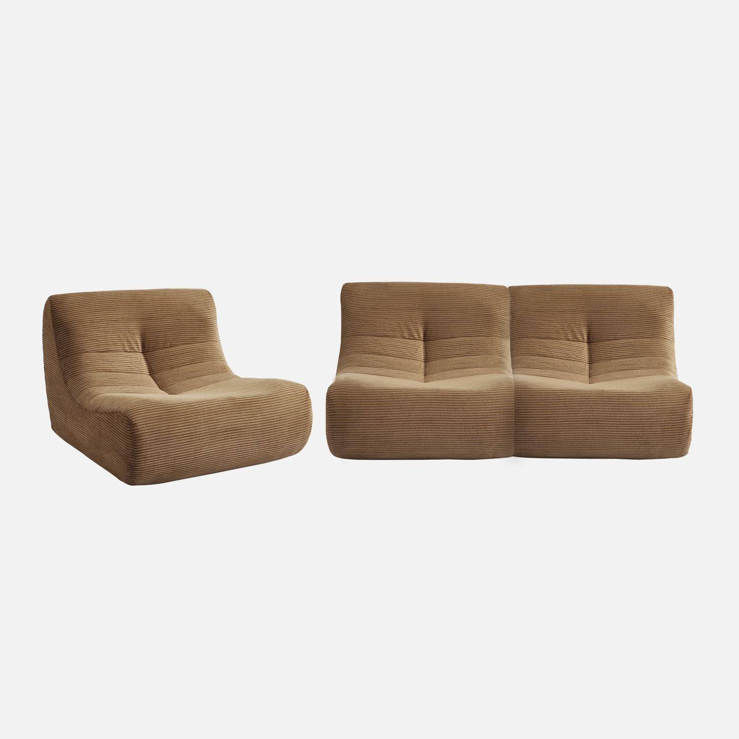 Chauffeuse velours côtelé 3 places taupe L 91 x P 105 x H 72 cm - SOKOL Photo2