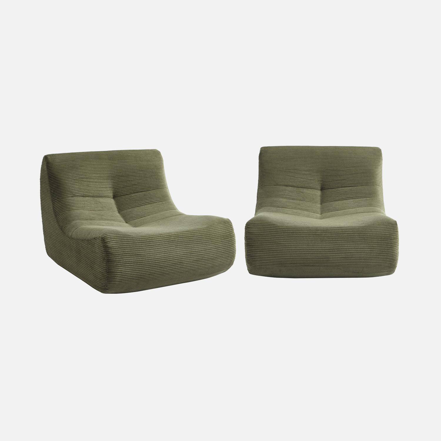 Chauffeuse velours côtelé 2 places kaki L 91 x P 105 x H 72 cm - SOKOL Photo1