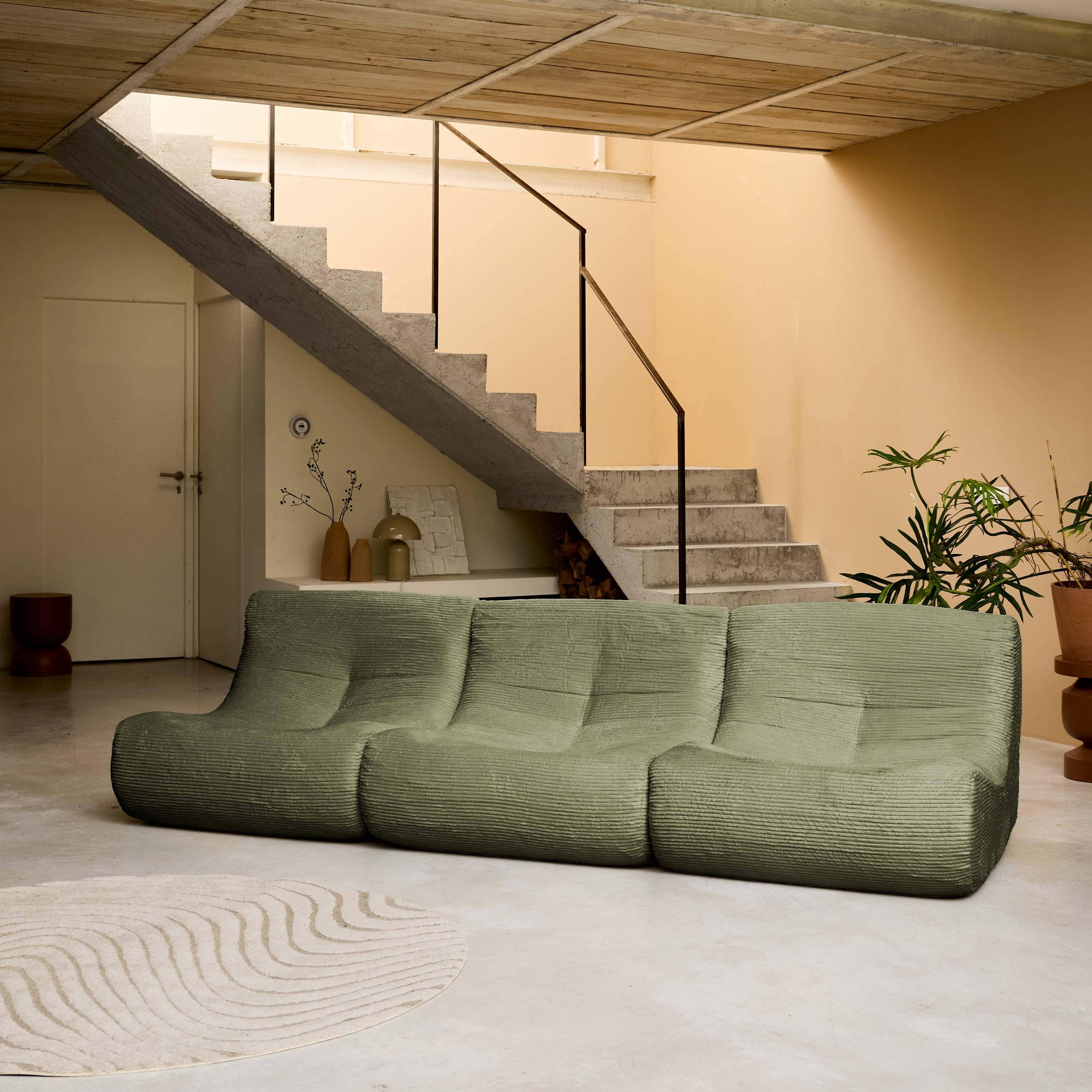 3er-Set modulare Sessel ohne Armlehne mit Cordbezug, khaki - Sokol,sweeek,Photo2