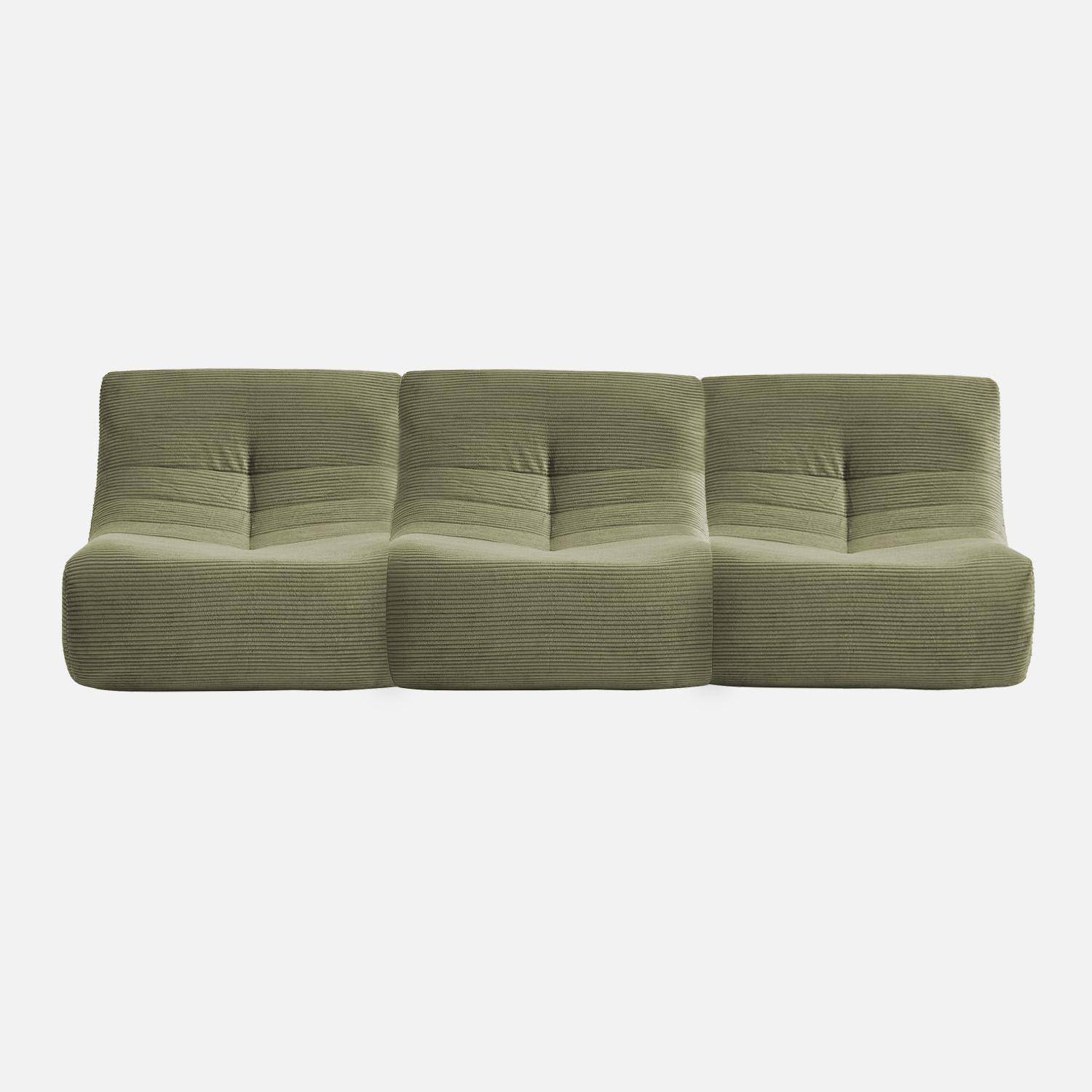 Chauffeuse velours côtelé 3 places kaki L 91 x P 105 x H 72 cm - SOKOL Photo3