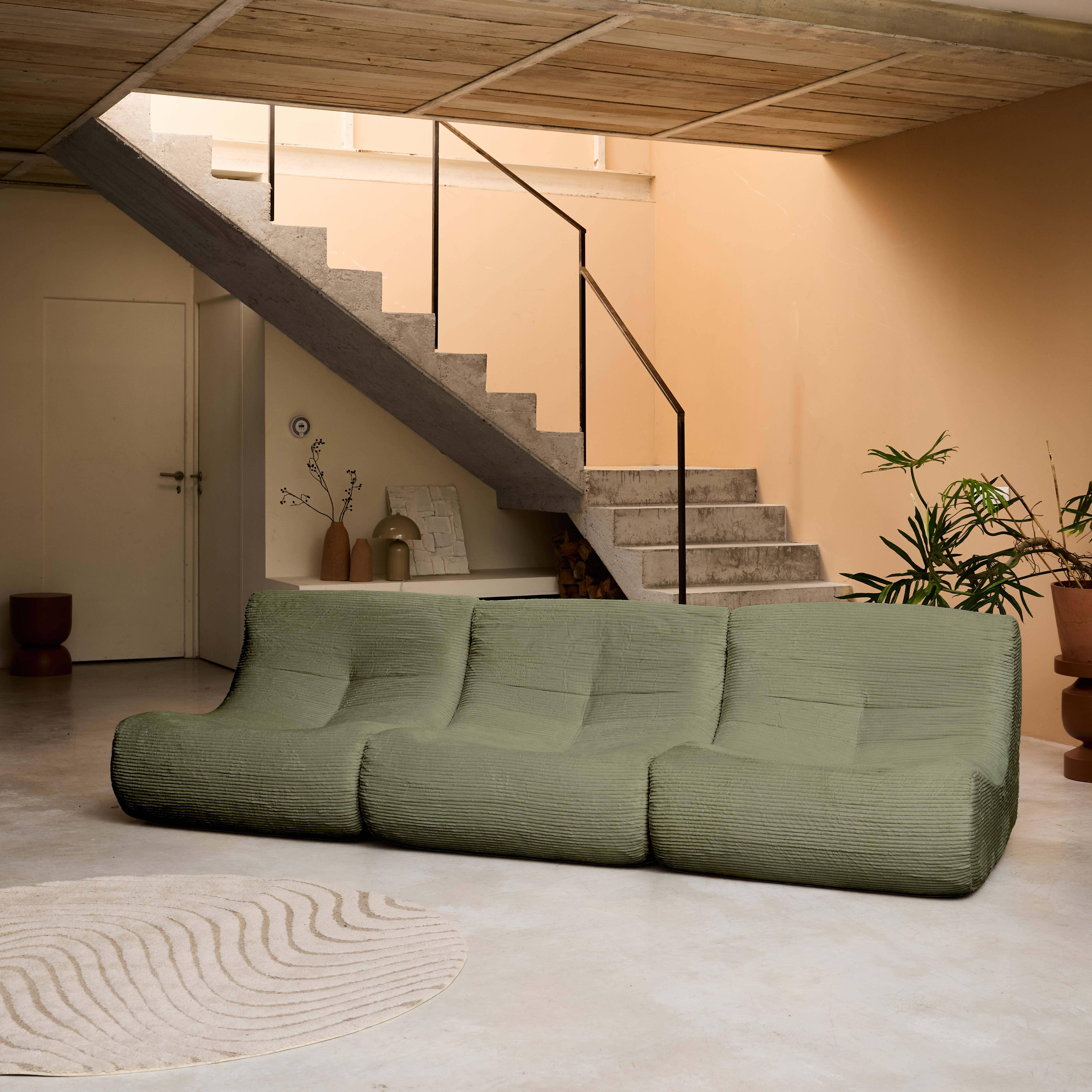 3er-Set modulare Sessel ohne Armlehne mit Cordbezug, khaki - Sokol Photo2