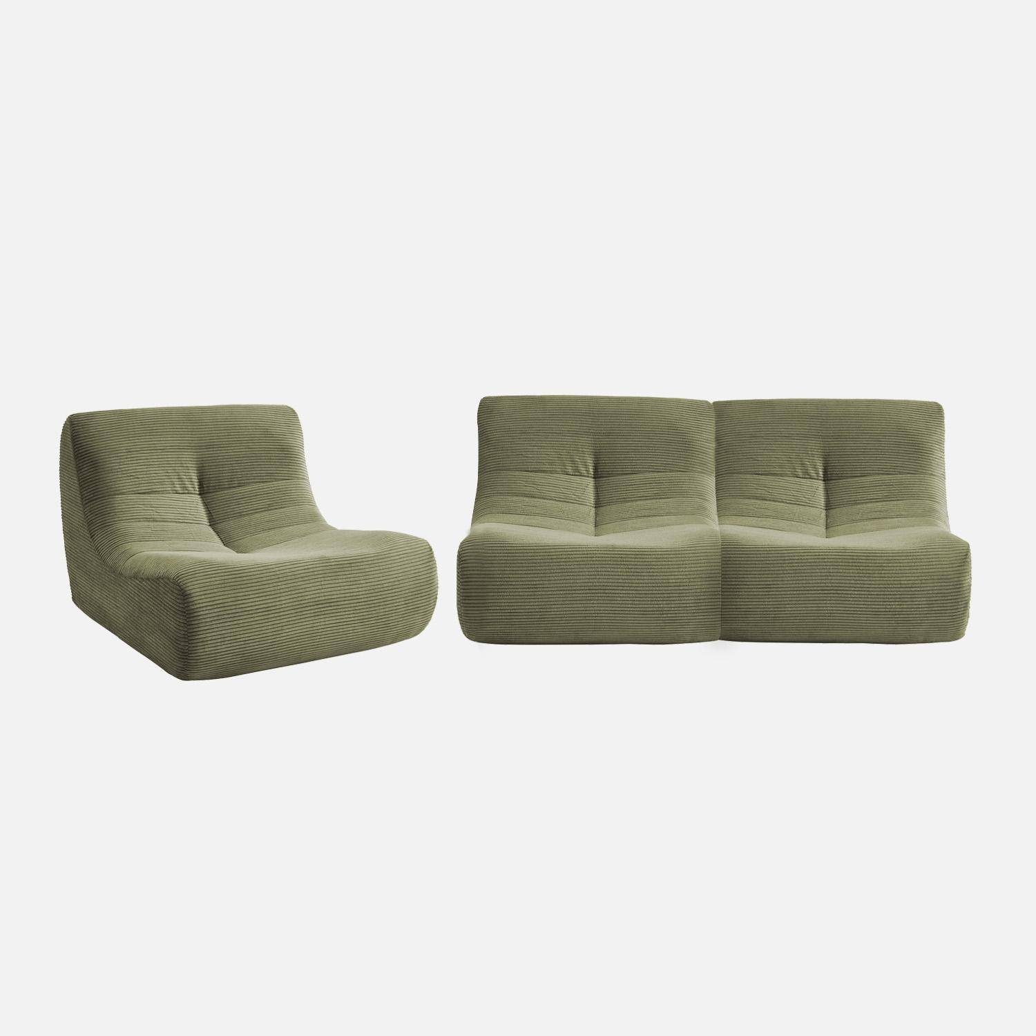 Chauffeuse velours côtelé 3 places kaki L 91 x P 105 x H 72 cm - SOKOL Photo2