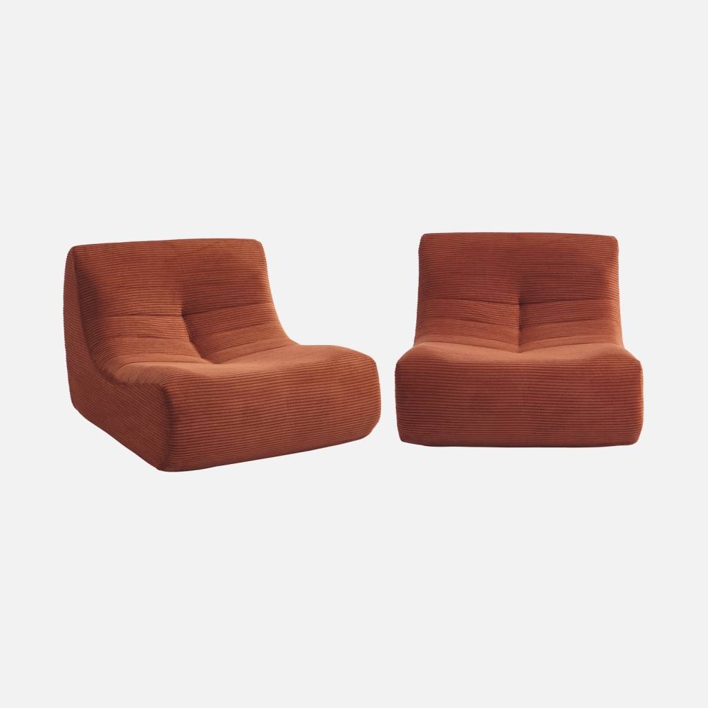 2er-Set modulare Sessel mit Cordbezug, terrakotta