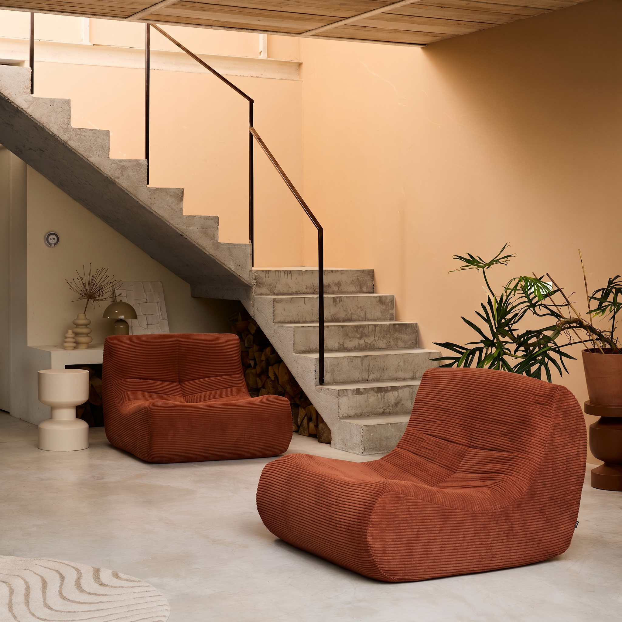 Chauffeuse velours côtelé 2 places terracotta L 91 x P 105 x H 72 cm - SOKOL Photo2