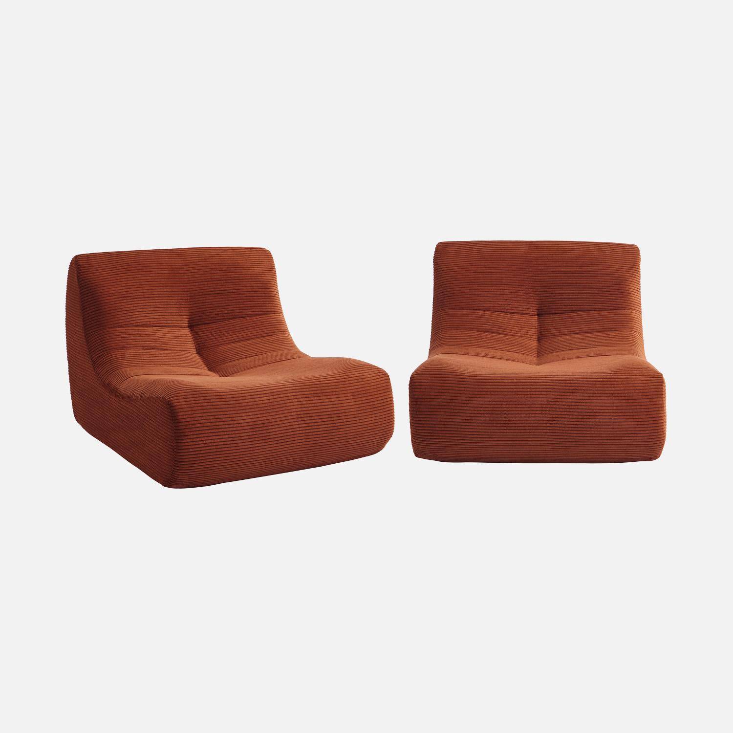 Chauffeuse velours côtelé 2 places terracotta L 91 x P 105 x H 72 cm - SOKOL Photo1