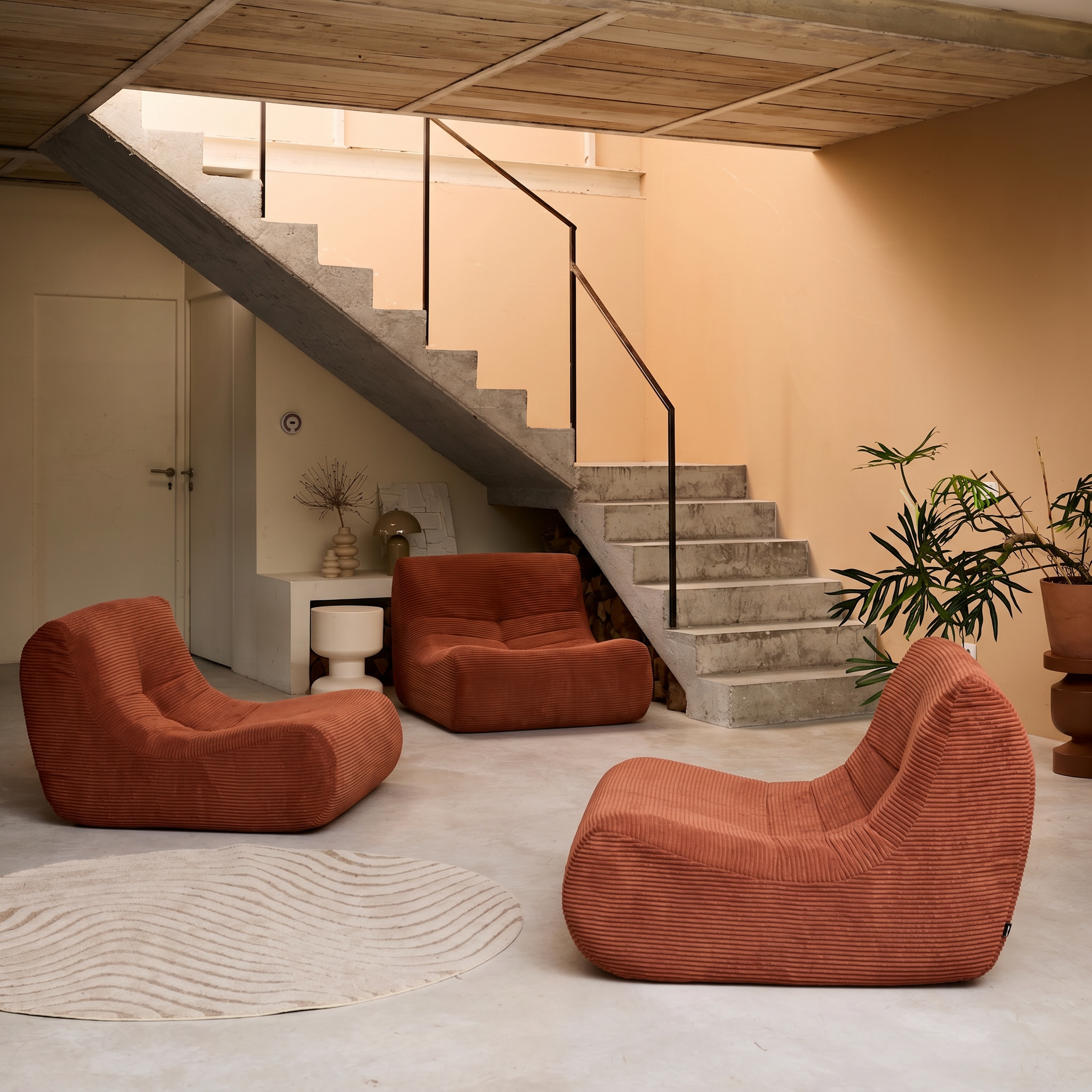 Módulo para sofá modular em veludo canelado, 3 lugares Terracota - 91x105x72 cm,sweeek,Photo1