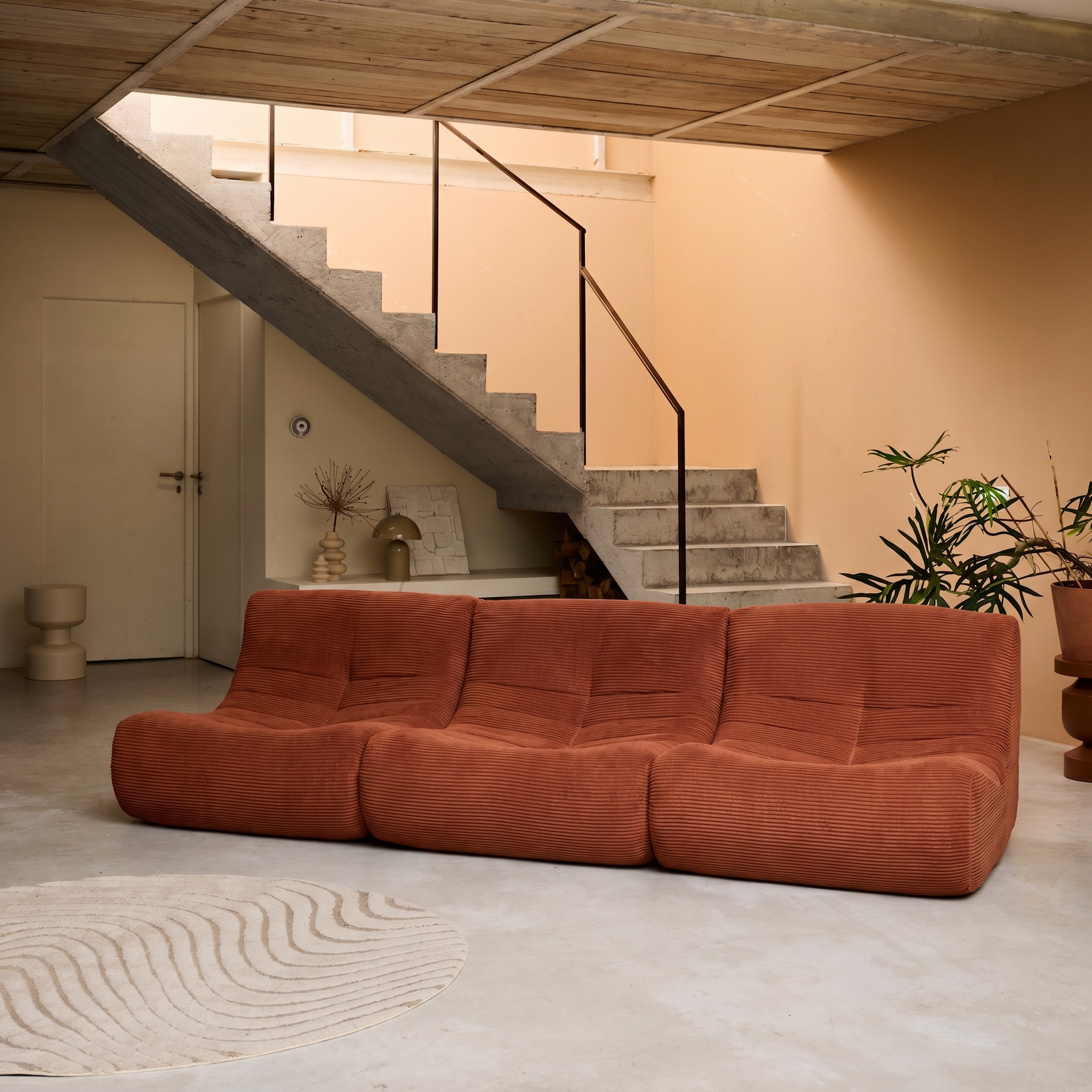 Módulo para sofá modular em veludo canelado, 3 lugares Terracota - 91x105x72 cm Photo2