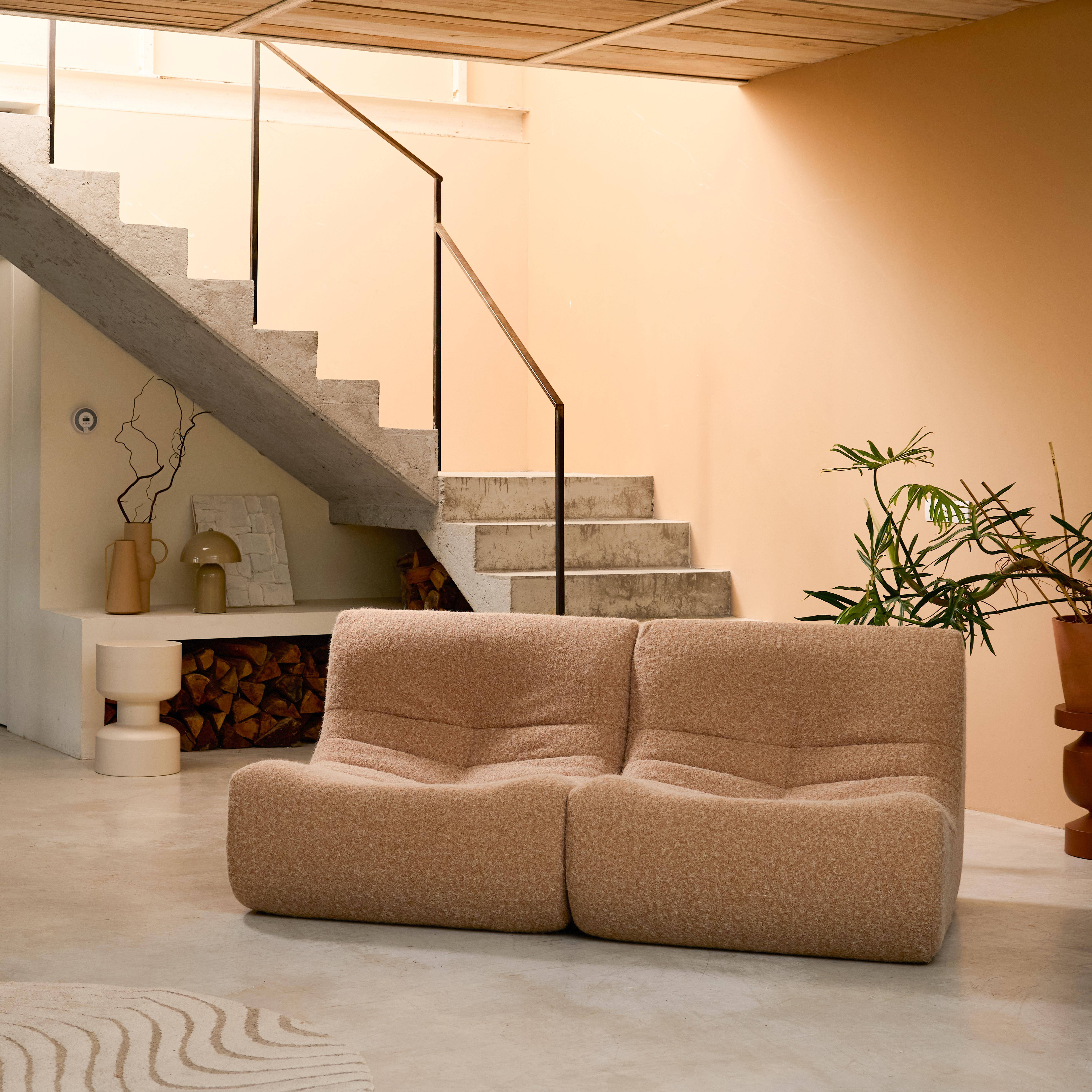 Chauffeuse tissu effet alpaca 2 places, beige, style contemporain, L 91 x P 105 x H 72cm Photo2