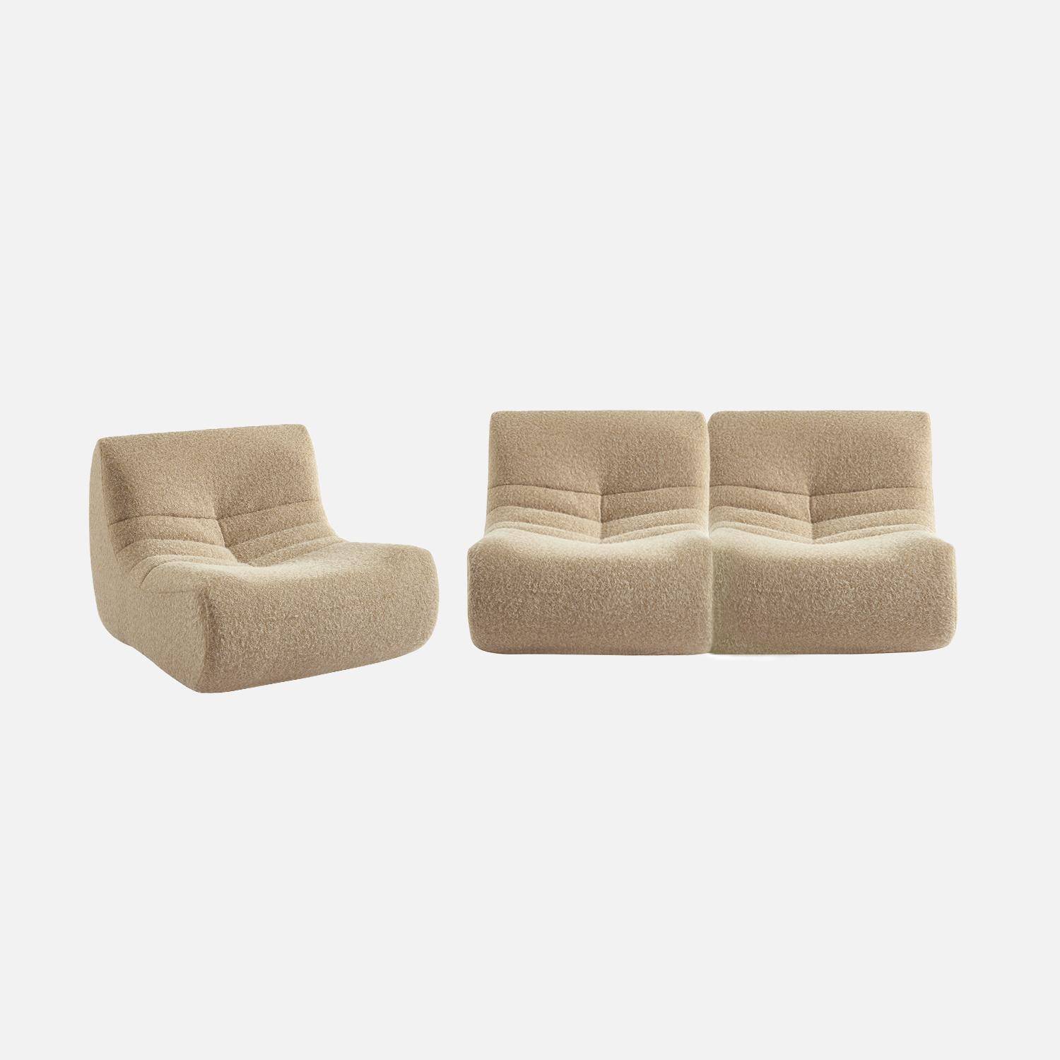 Chauffeuse tissu effet alpaca 3 places, beige, style contemporain, L 91 x P 105 x H 72cm Photo2