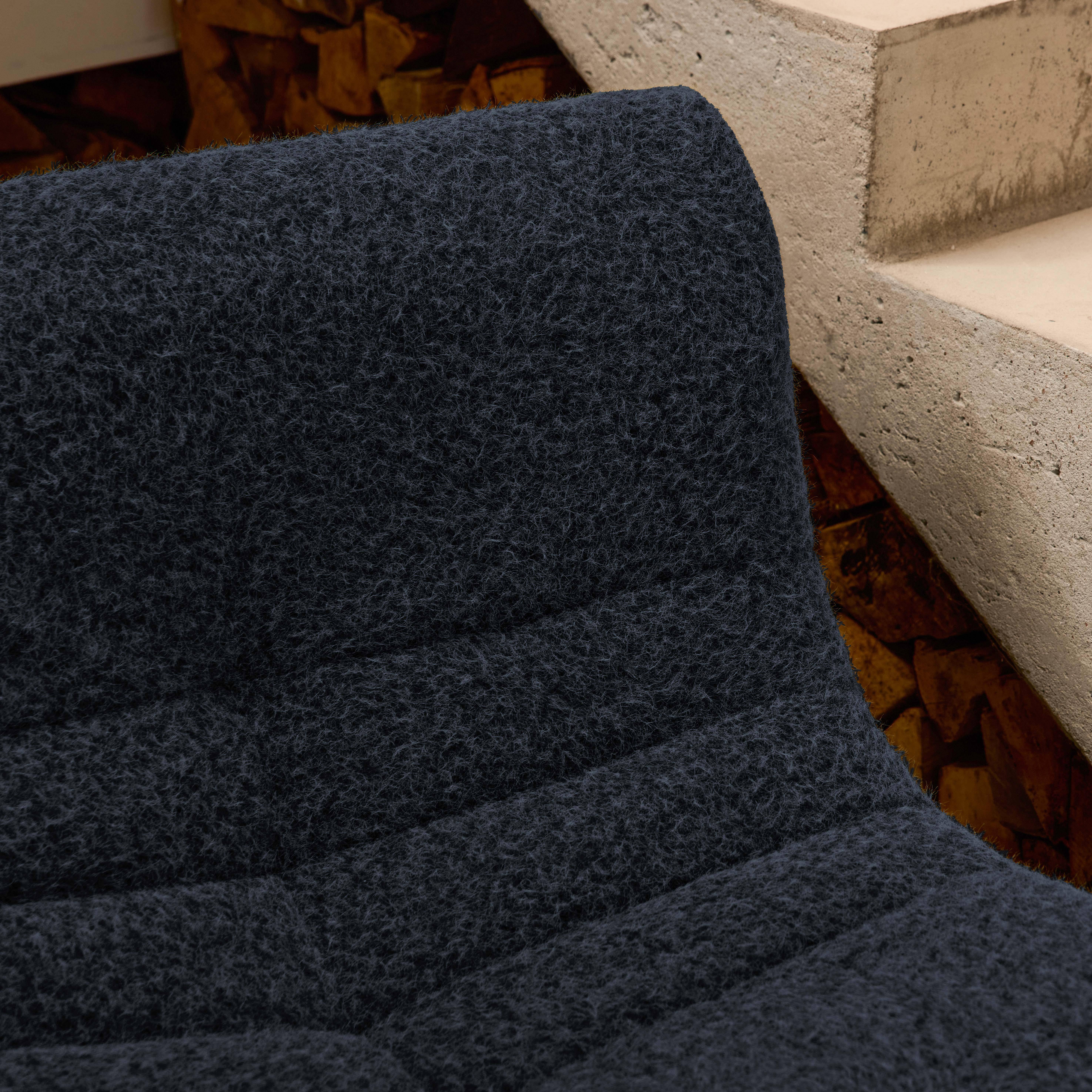 Chauffeuse tissu effet alpaca 2 places, bleu nuit, style contemporain, L 91 x P 105 x H 72cm Photo3