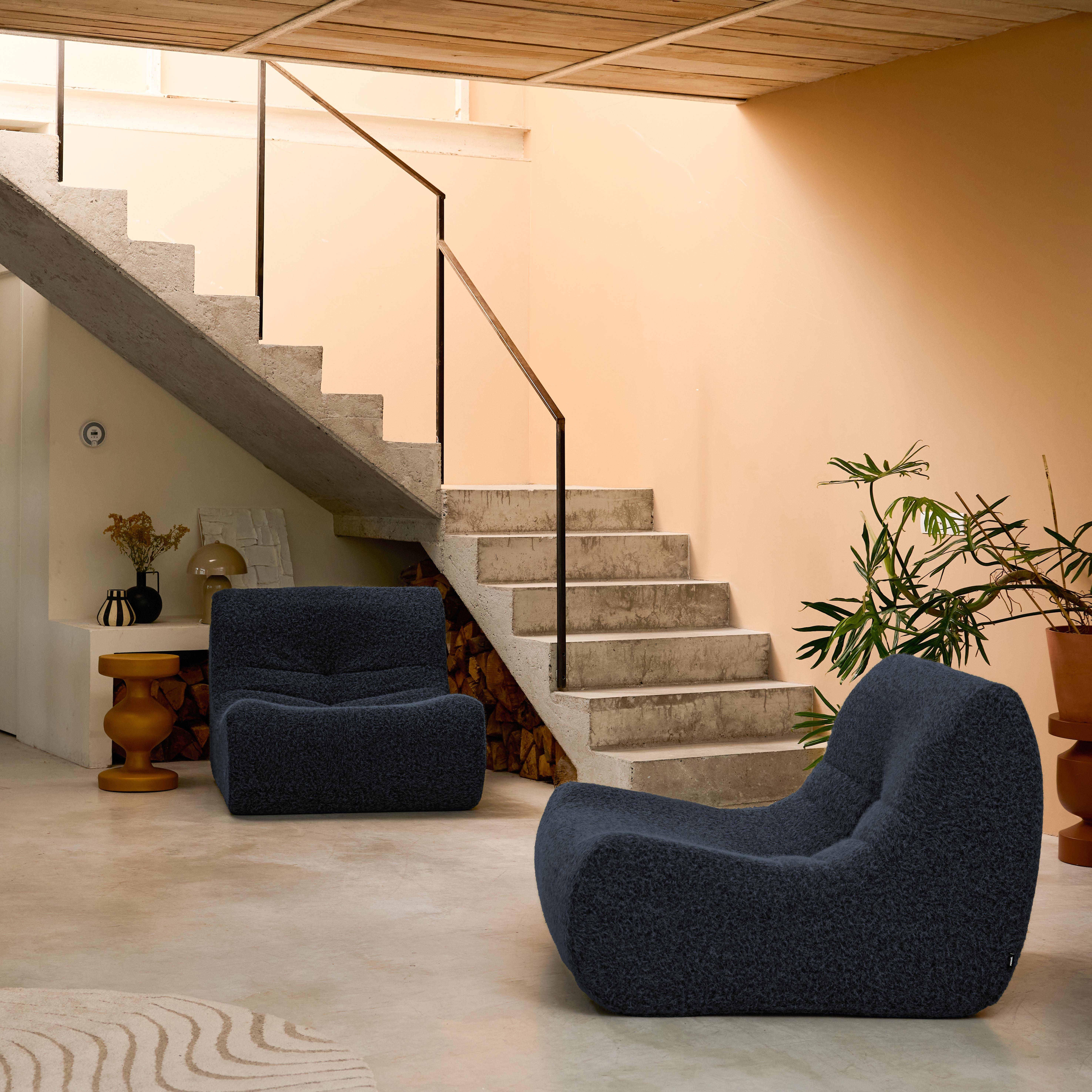 Chauffeuse tissu effet alpaca 2 places, bleu nuit, style contemporain, L 91 x P 105 x H 72cm Photo1