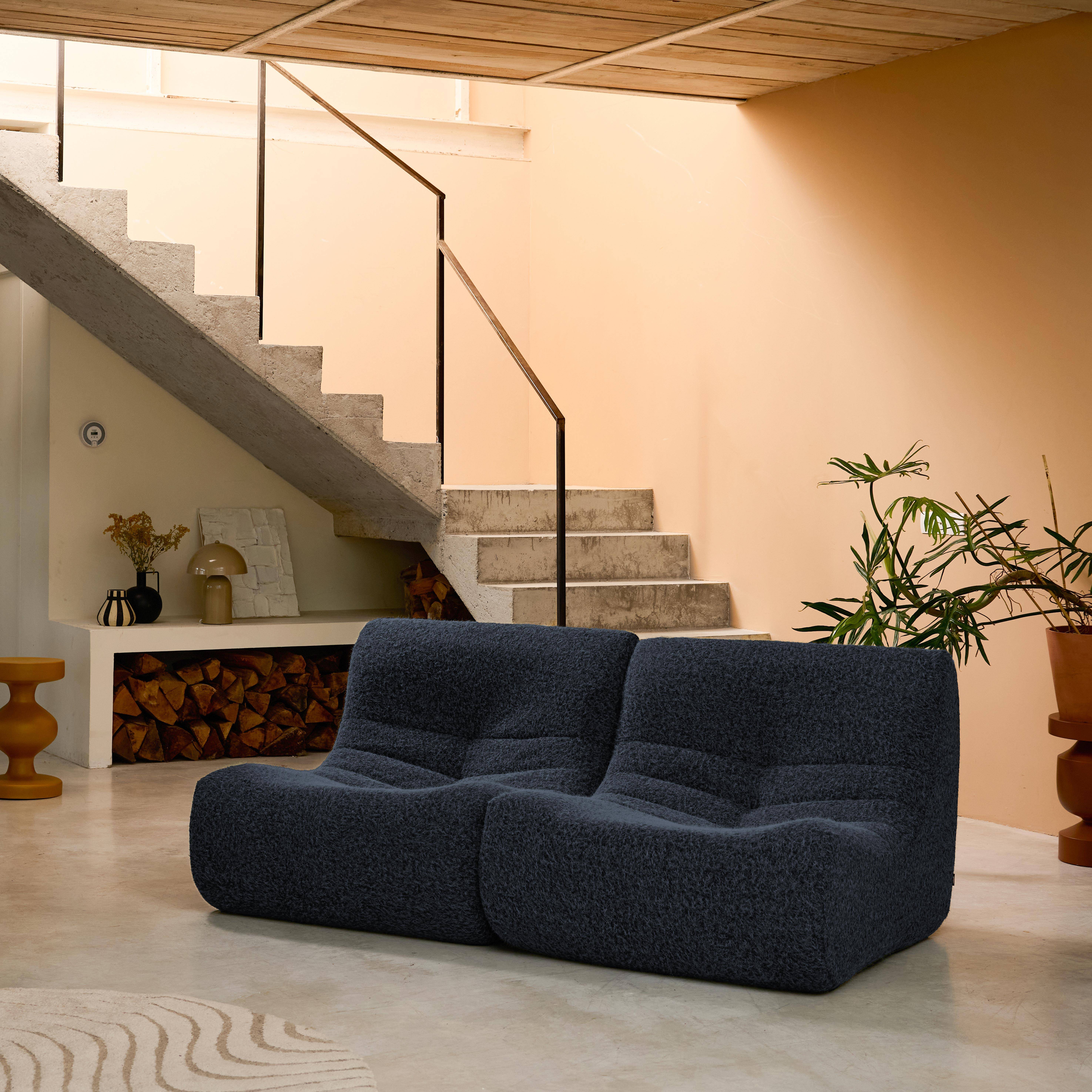 Chauffeuse tissu effet alpaca 2 places, bleu nuit, style contemporain, L 91 x P 105 x H 72cm Photo2