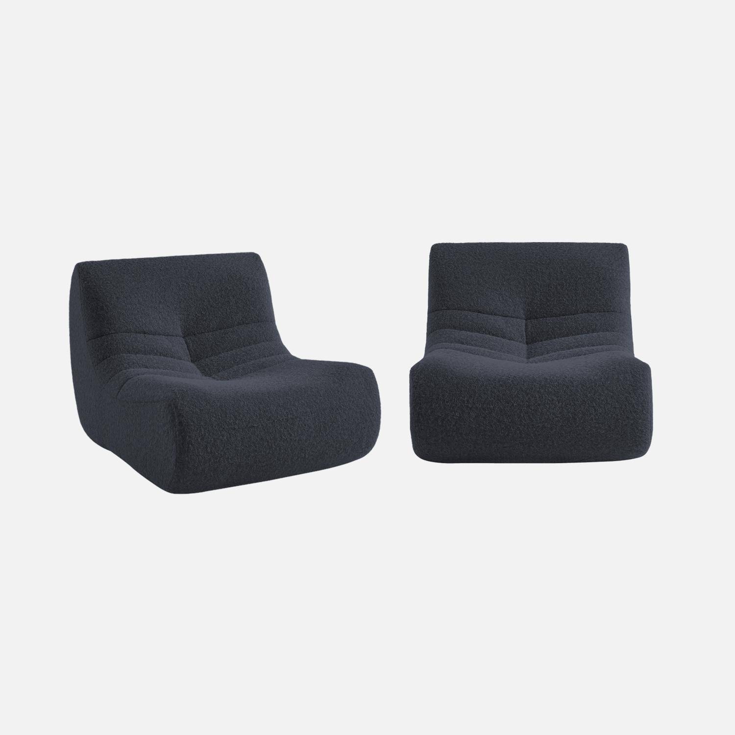 Sillón de tela efecto alpaca 2 plazas, Sokol, Noche azul, 105x91x72 cm Photo1