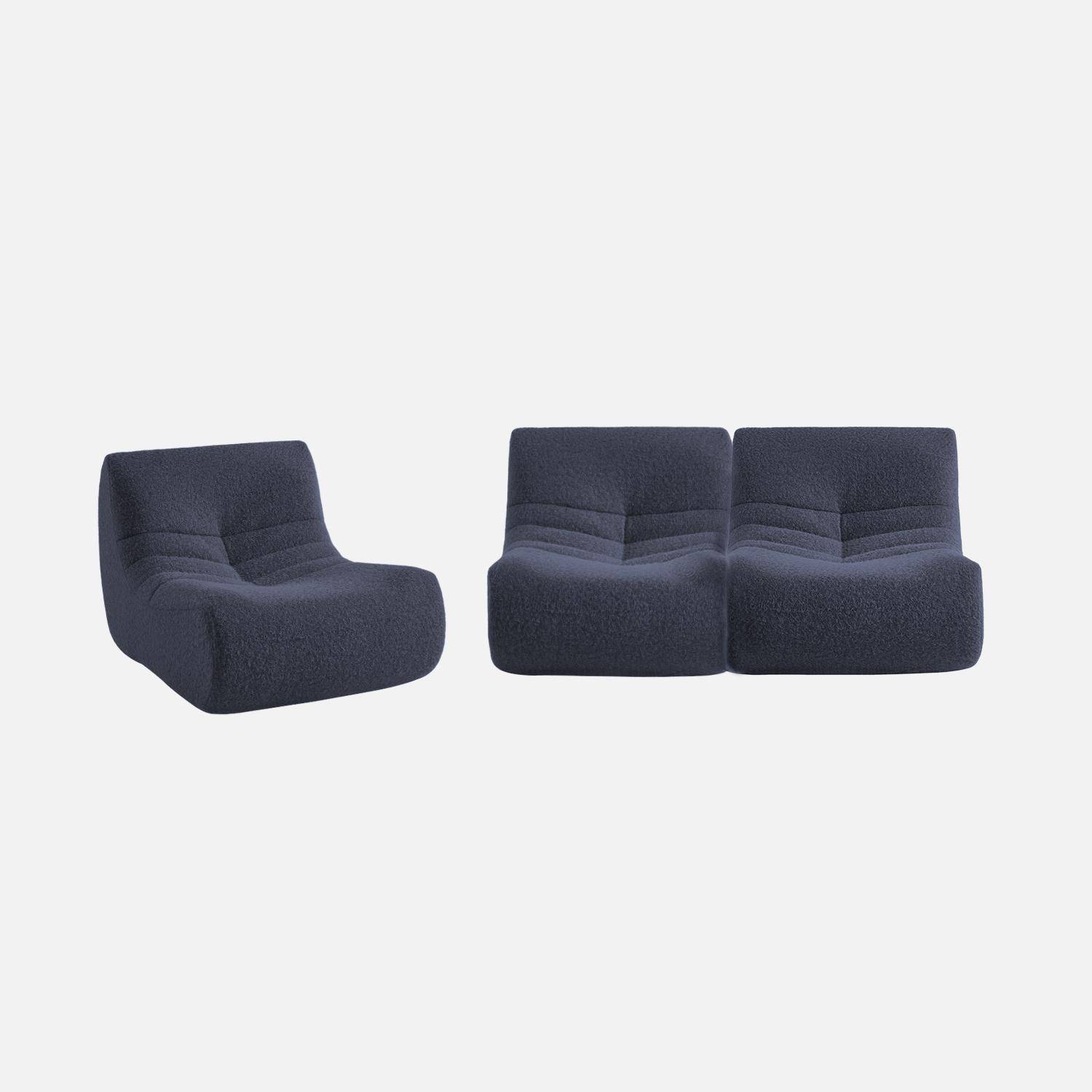 Chauffeuse tissu effet alpaca 3 places, bleu nuit, style contemporain, L 91 x P 105 x H 72cm Photo3