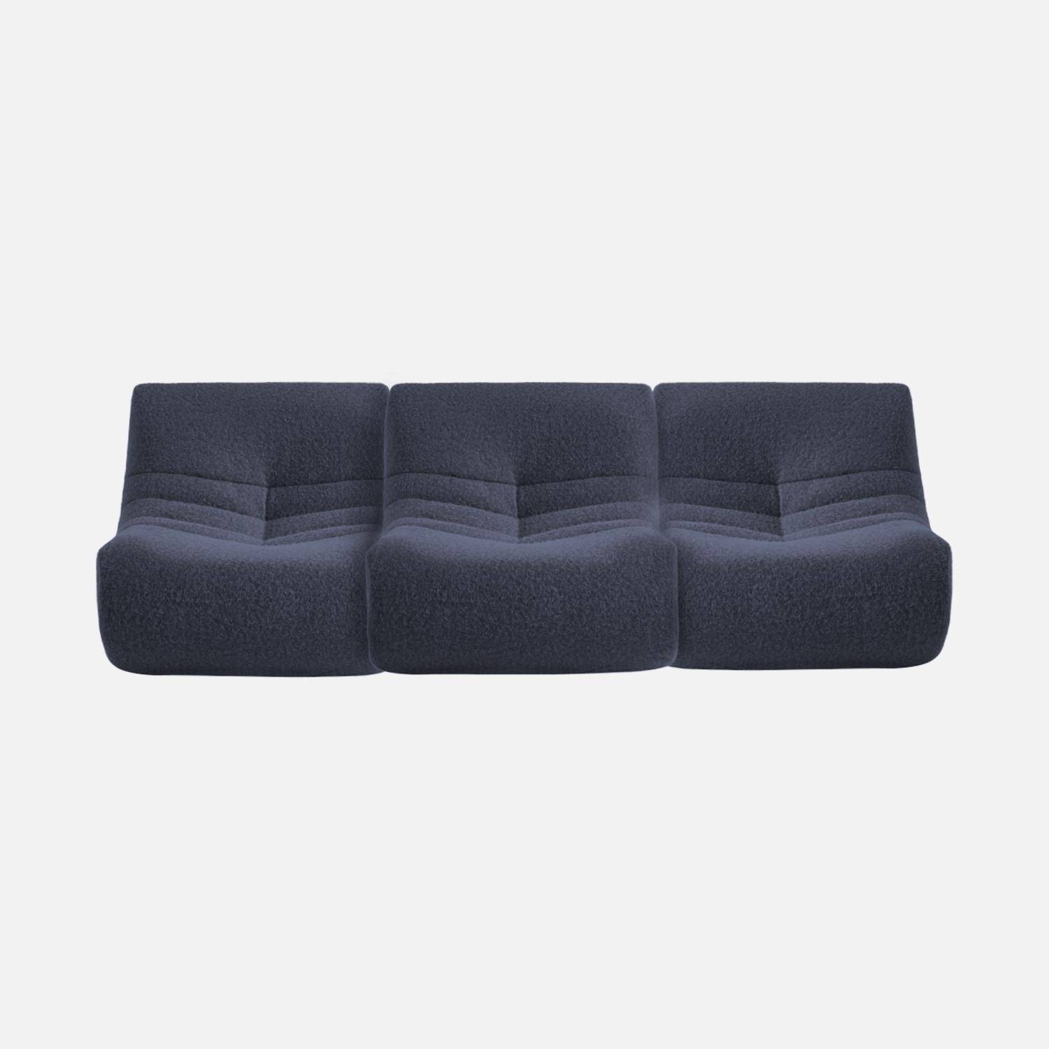 Chauffeuse tissu effet alpaca 3 places, bleu nuit, style contemporain, L 91 x P 105 x H 72cm Photo2