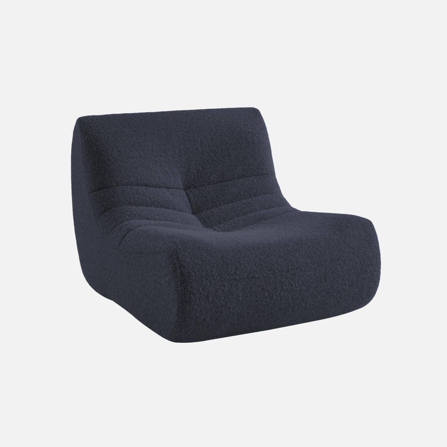 Chauffeuse tissu effet alpaca 3 places, bleu nuit, style contemporain, L 91 x P 105 x H 72cm Photo4