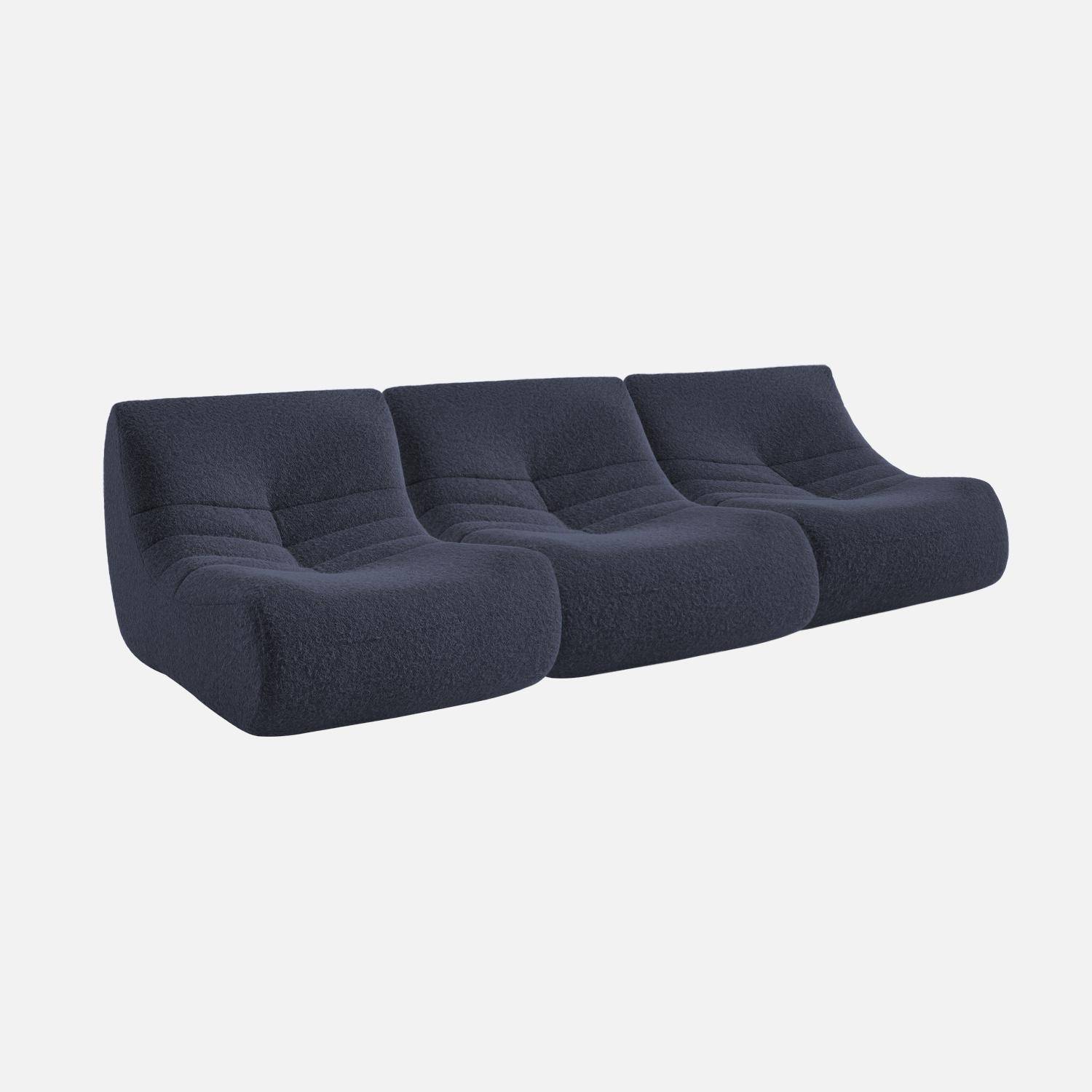Chauffeuse tissu effet alpaca 3 places, bleu nuit, style contemporain, L 91 x P 105 x H 72cm Photo1