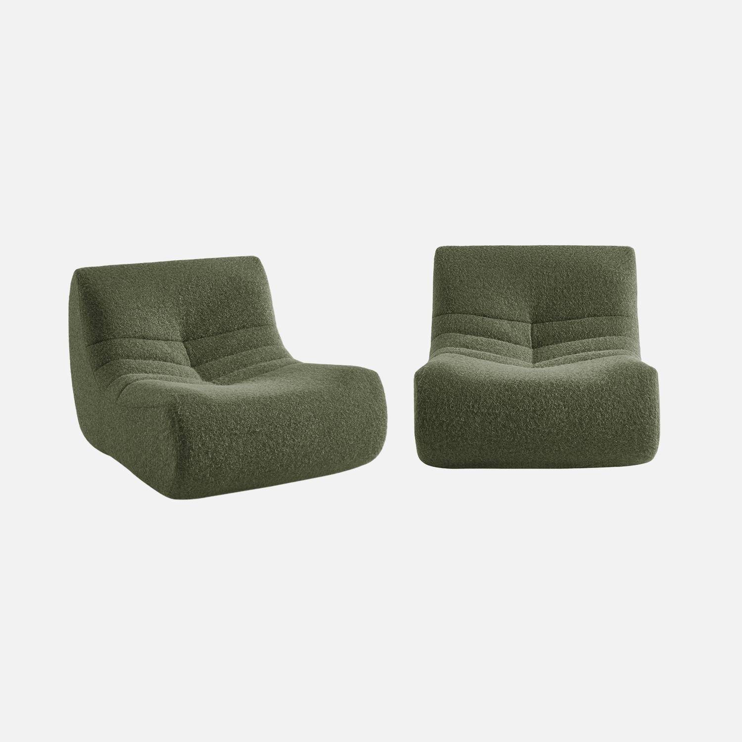 Sillón de tela efecto alpaca 2 plazas, Sokol, Verde kaki, 105x91x72 cm Photo2
