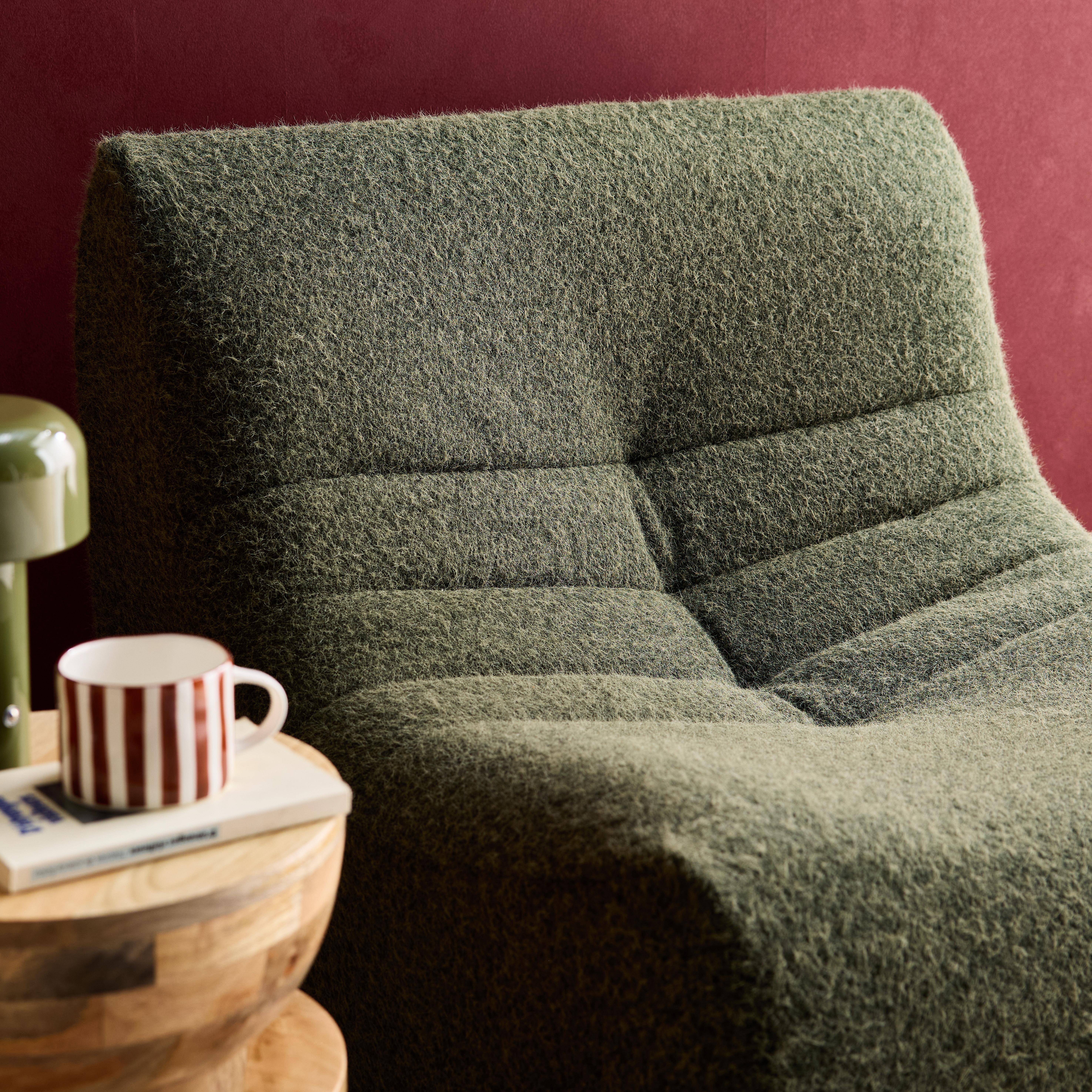 Sillón de tela efecto alpaca 2 plazas, Sokol, Verde kaki, 105x91x72 cm Photo1